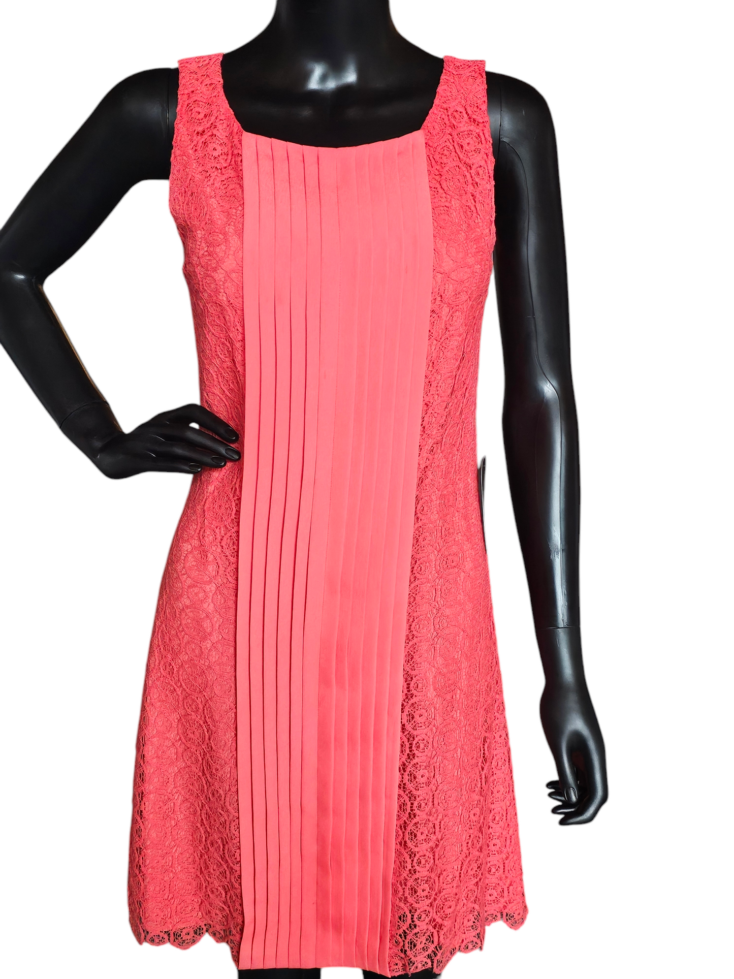 Vince Camuto Coral Woven Lace Pleat Detail Short Dress