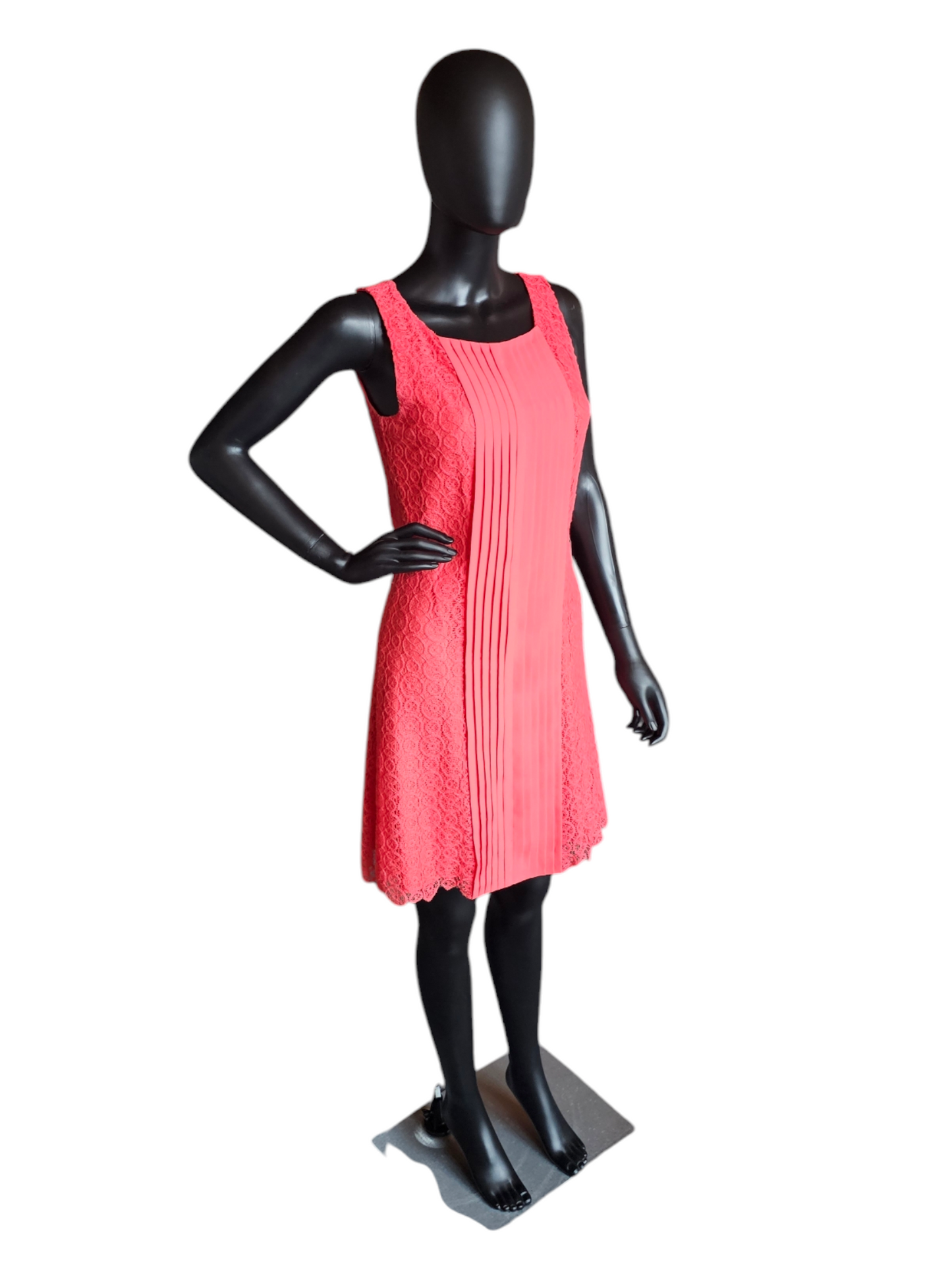 Vince Camuto Coral Woven Lace Pleat Detail Short Dress