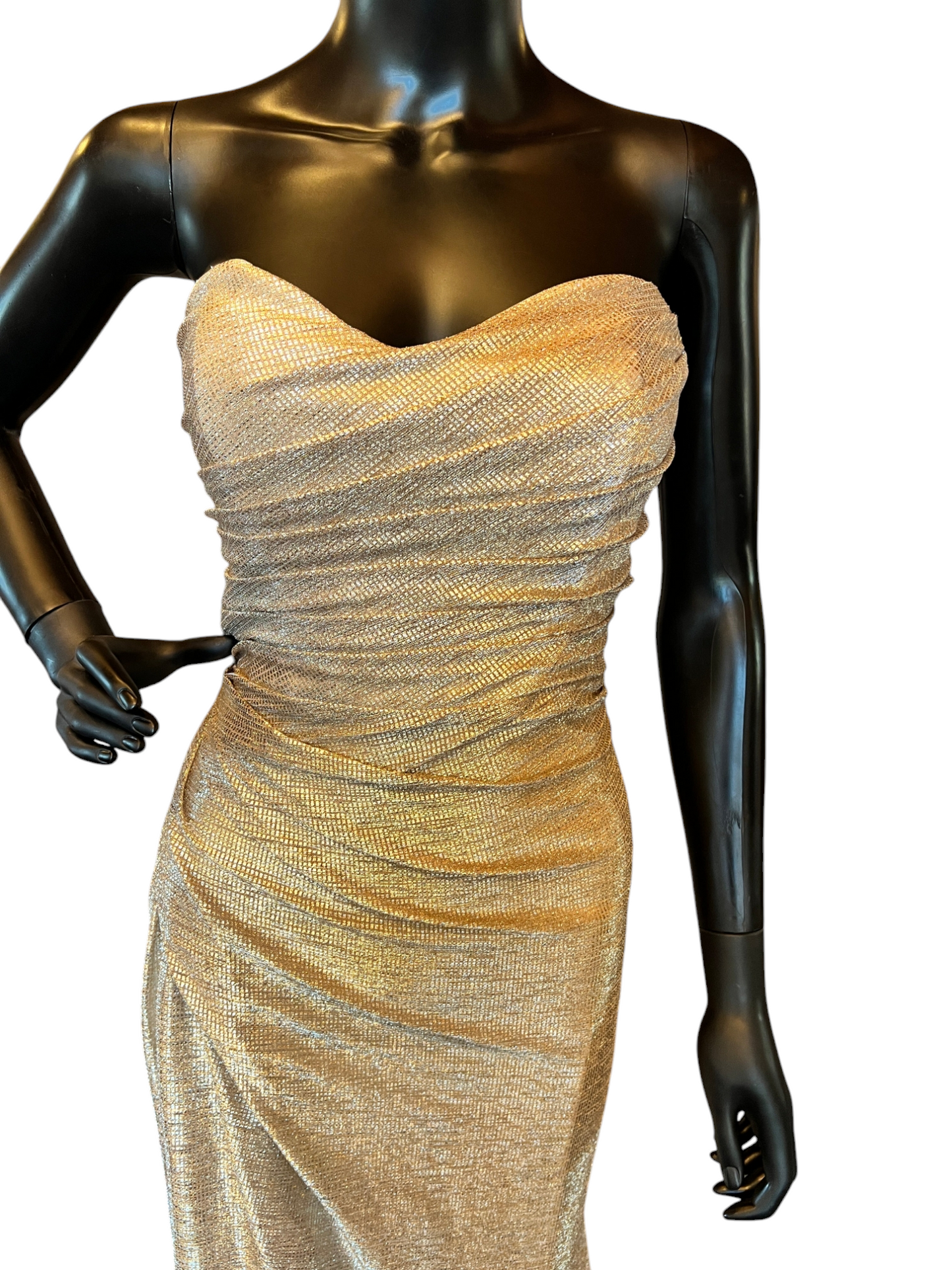 Hayley Paige Liquid Metallic Gold Maxi Formal Dress -  NWOT