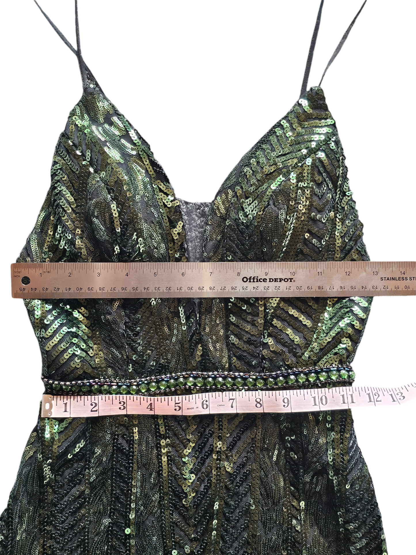 Art Deco Green Sequin Party/Prom Formal Gown - Faviana