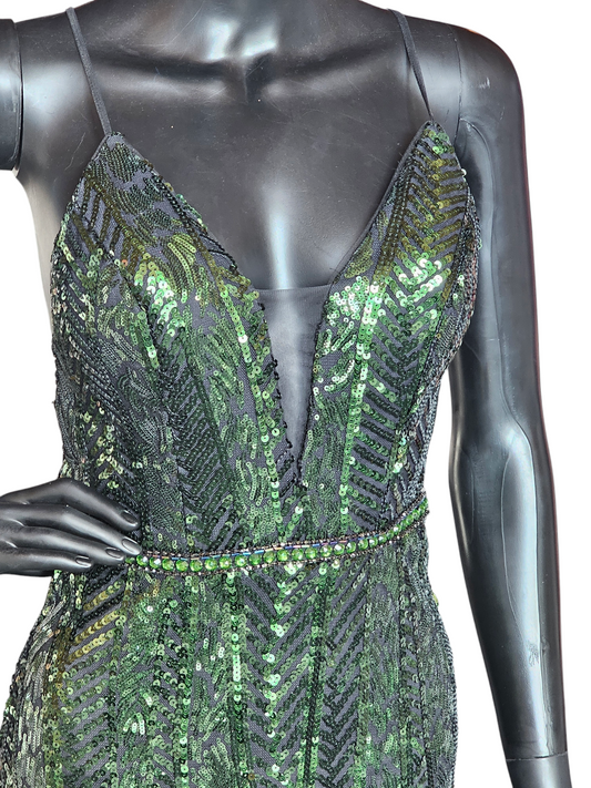 Art Deco Green Sequin Party/Prom Formal Gown - Faviana
