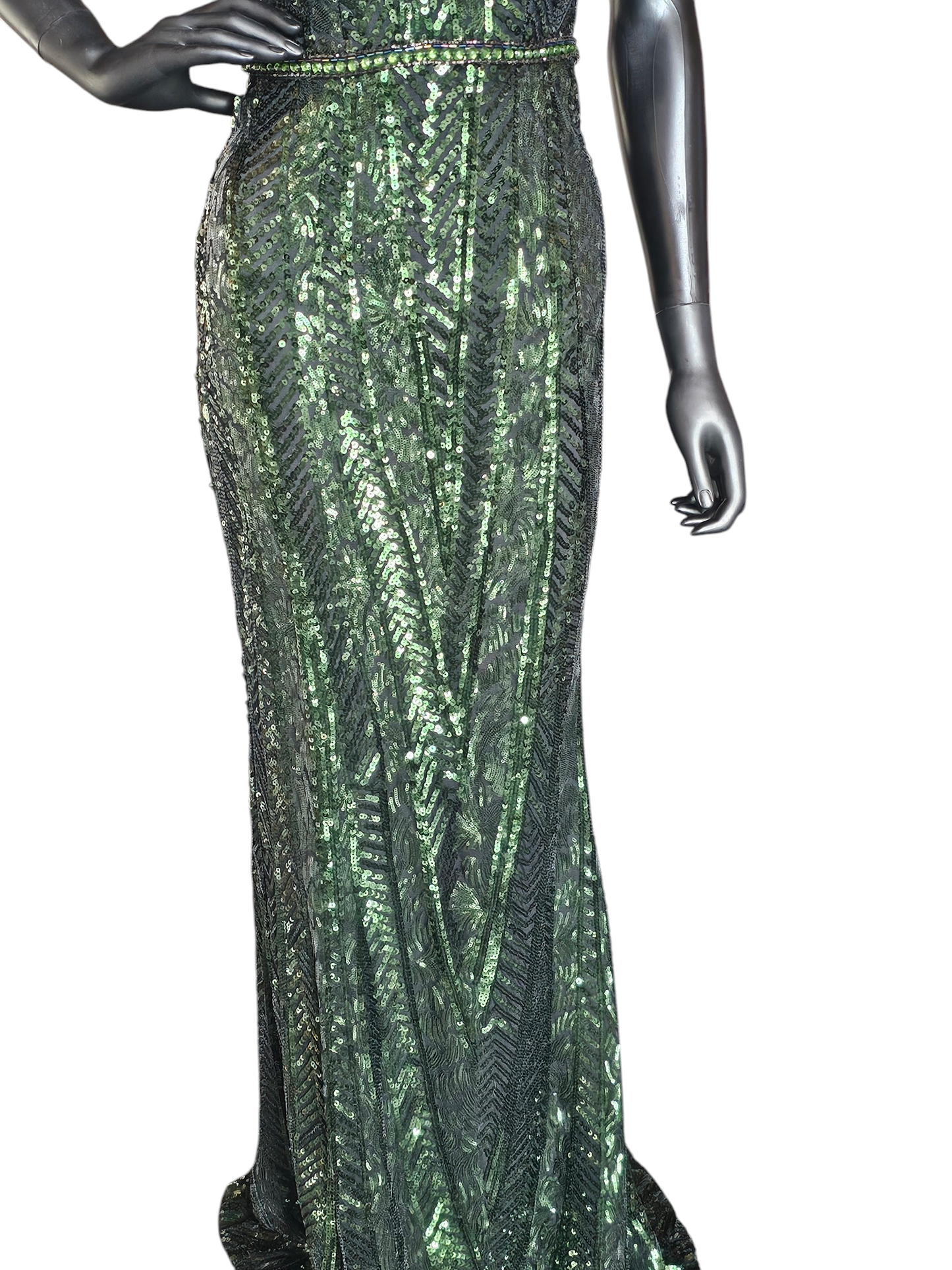 Art Deco Green Sequin Party/Prom Formal Gown - Faviana