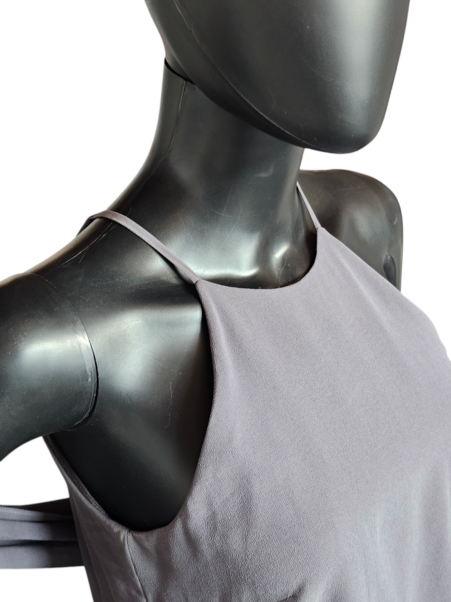 Grey Chiffon Gathered Waist Halter Formal Gown - Donna Morgan