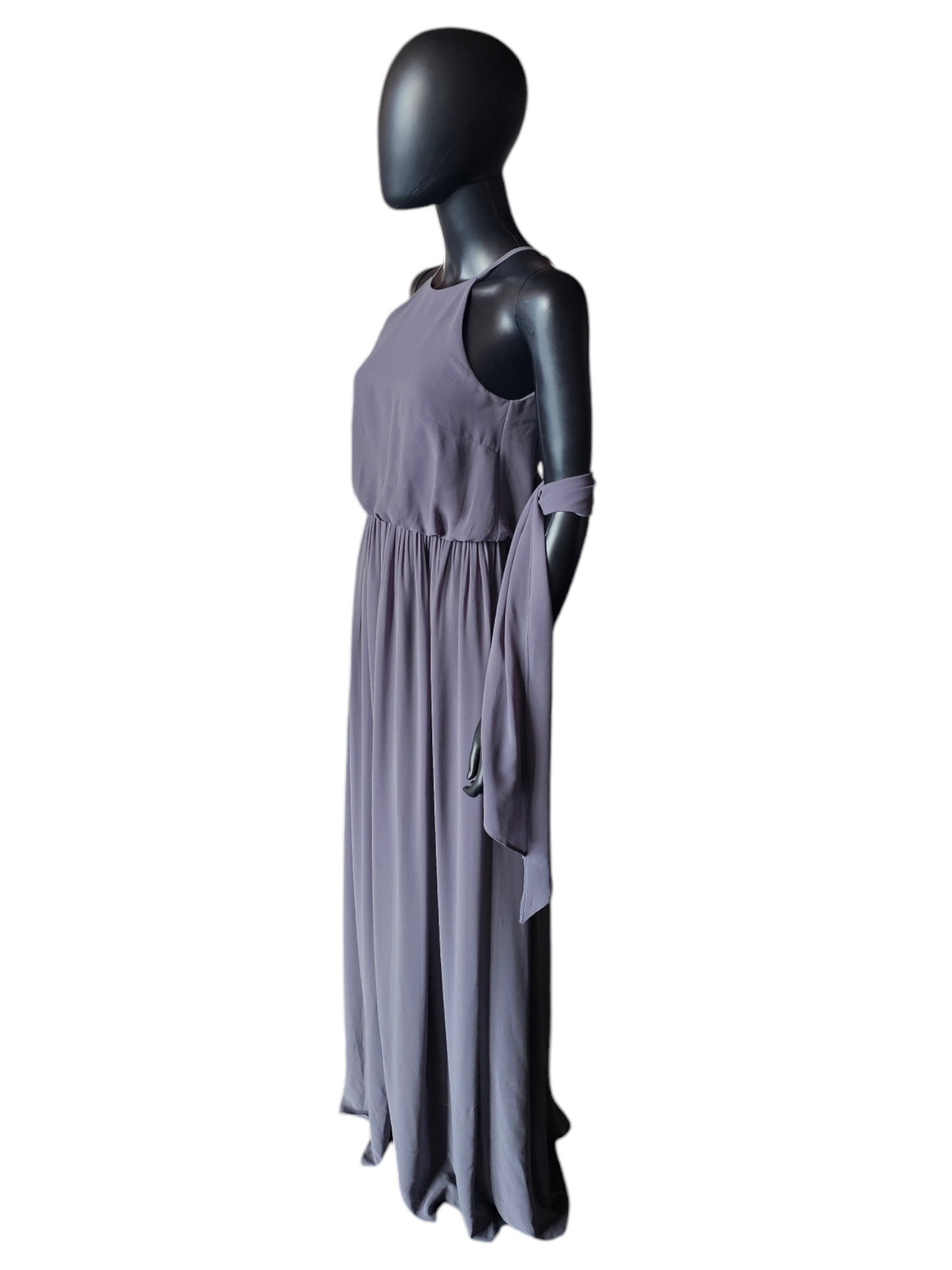 Grey Chiffon Gathered Waist Halter Formal Gown - Donna Morgan