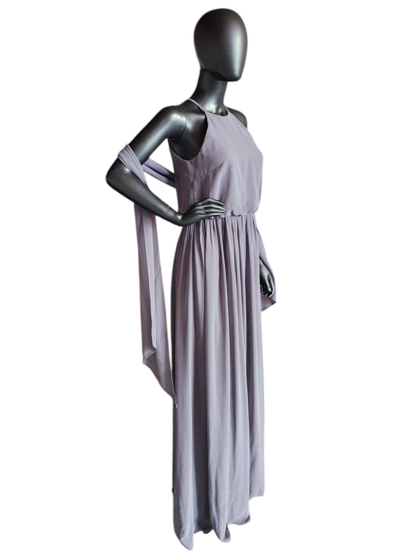 Grey Chiffon Gathered Waist Halter Formal Gown - Donna Morgan
