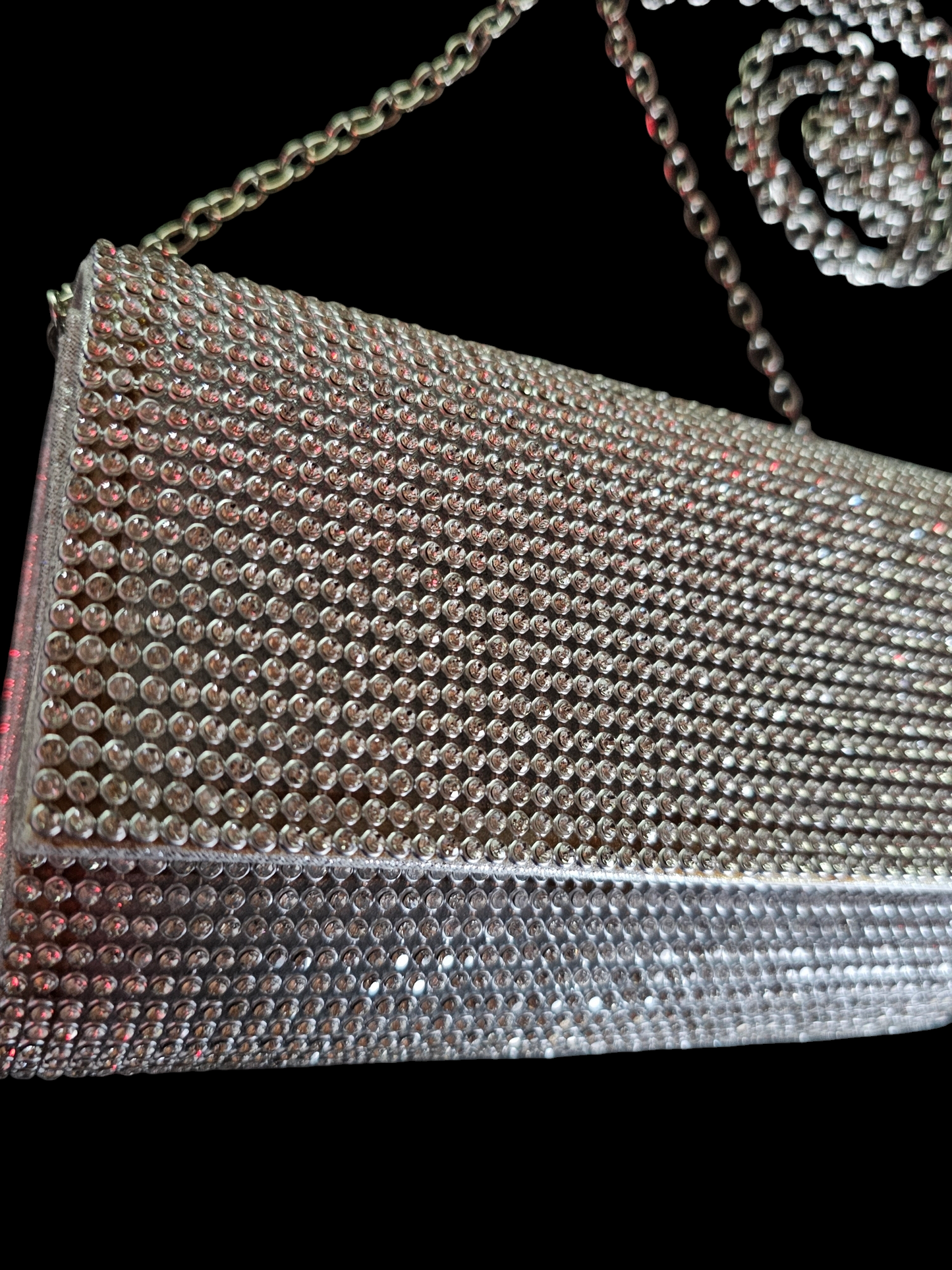 Silver Rhinestone Clutch Long Chain