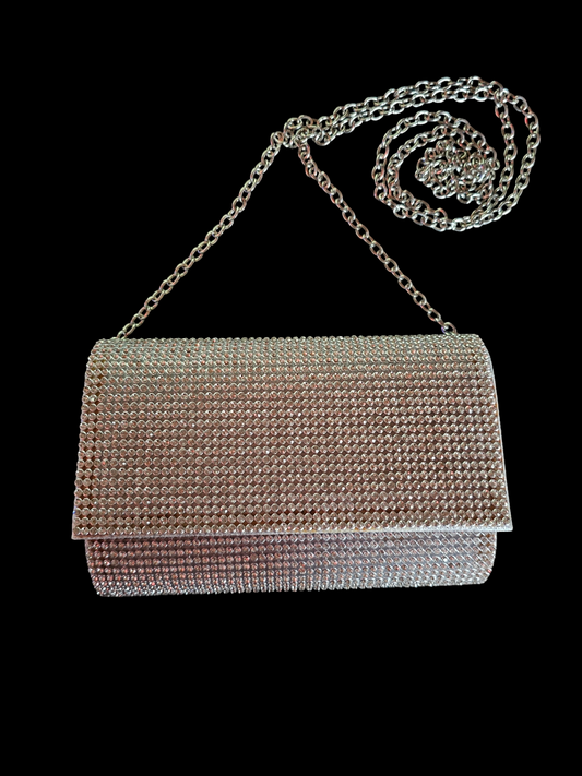 Silver Rhinestone Clutch Long Chain