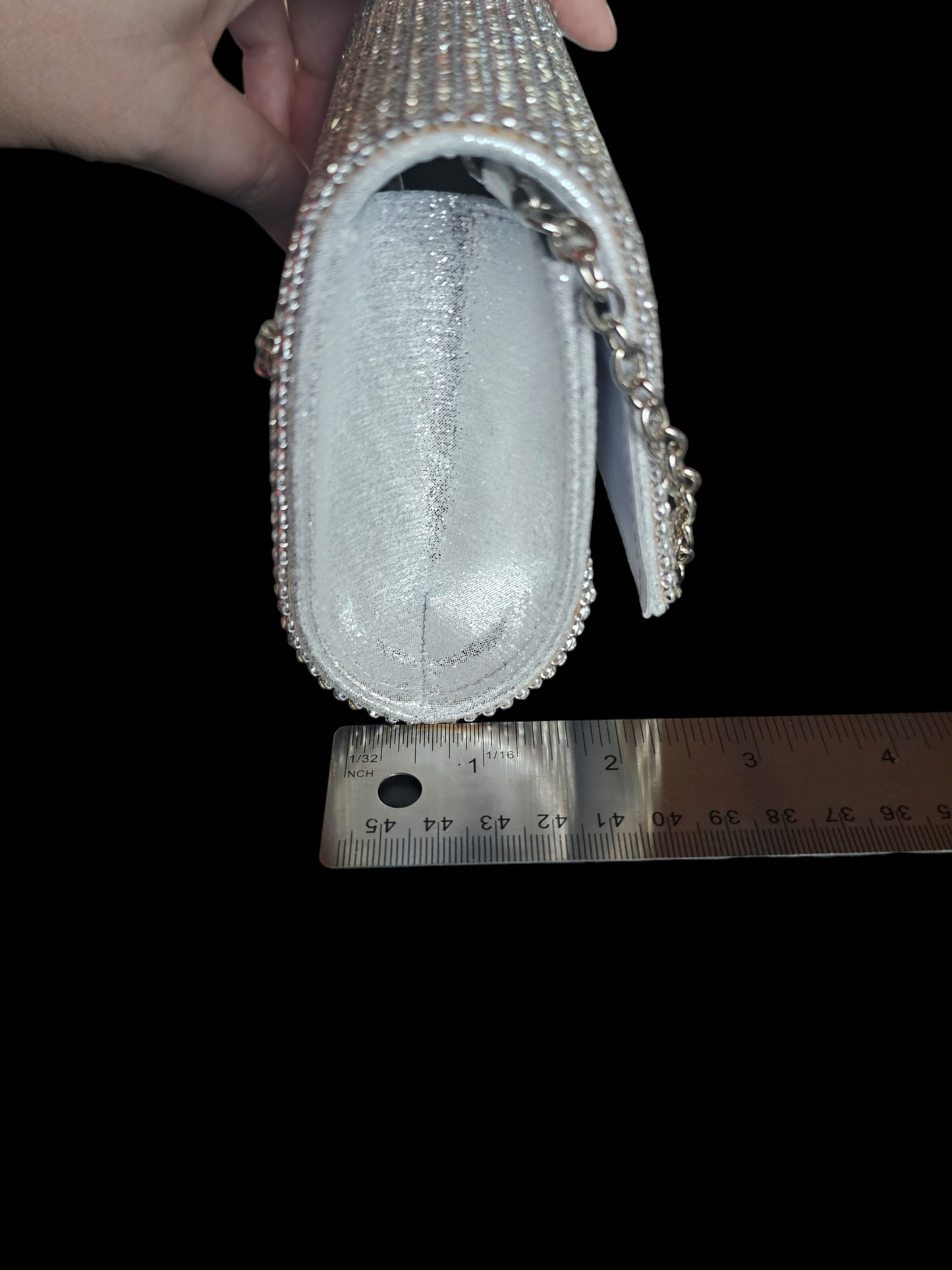 Silver Rhinestone Clutch Long Chain