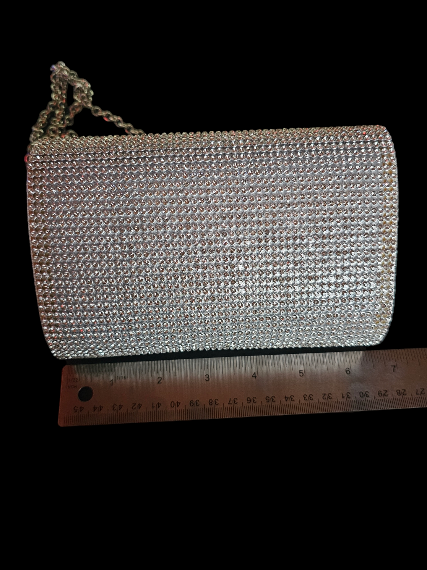 Silver Rhinestone Clutch Long Chain