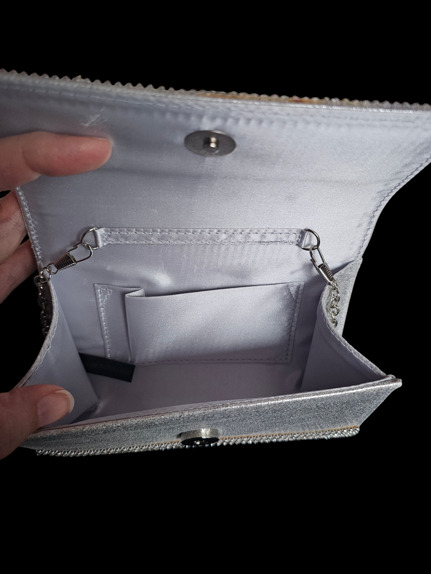 Silver Rhinestone Clutch Long Chain