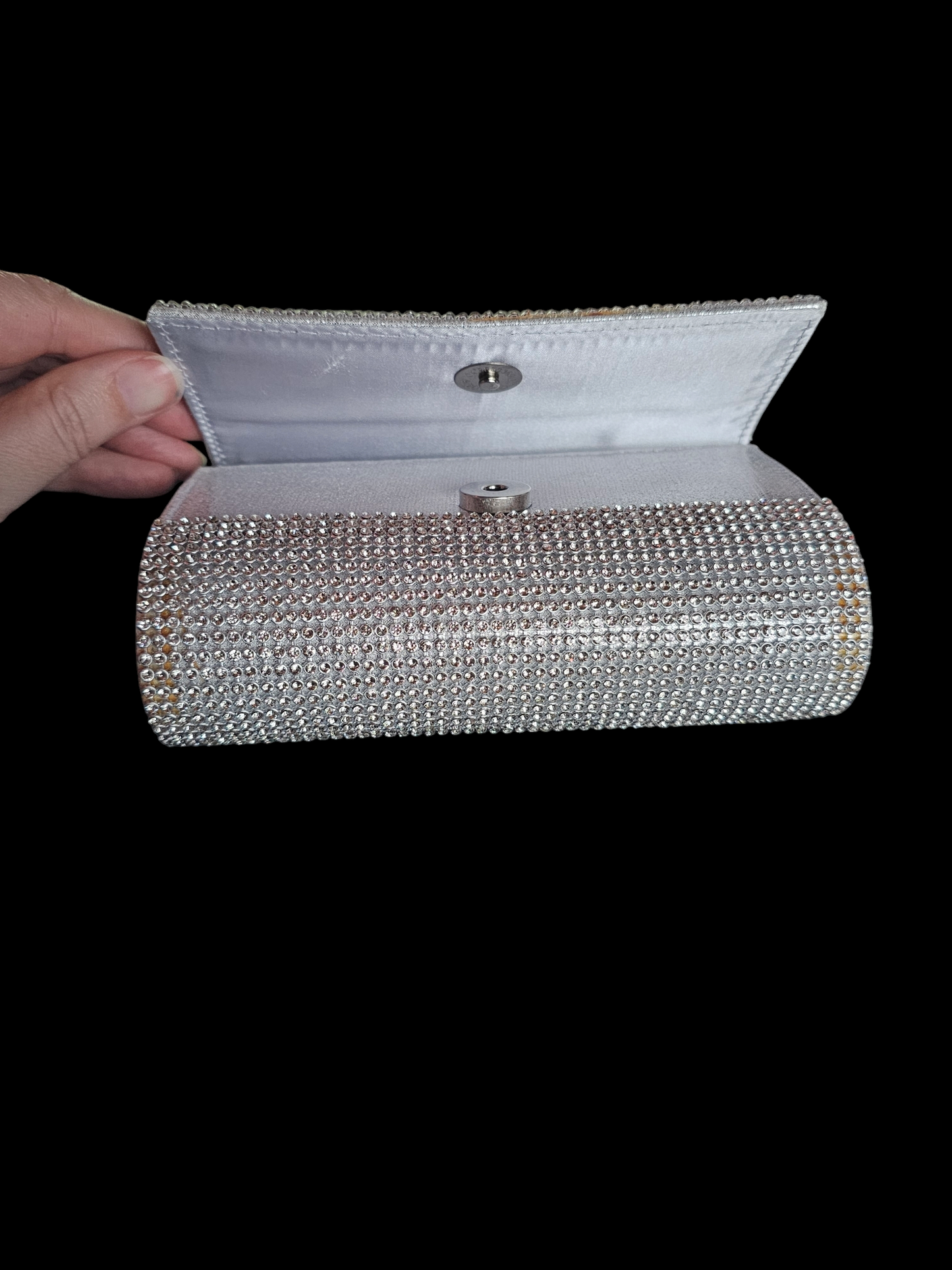 Silver Rhinestone Clutch Long Chain