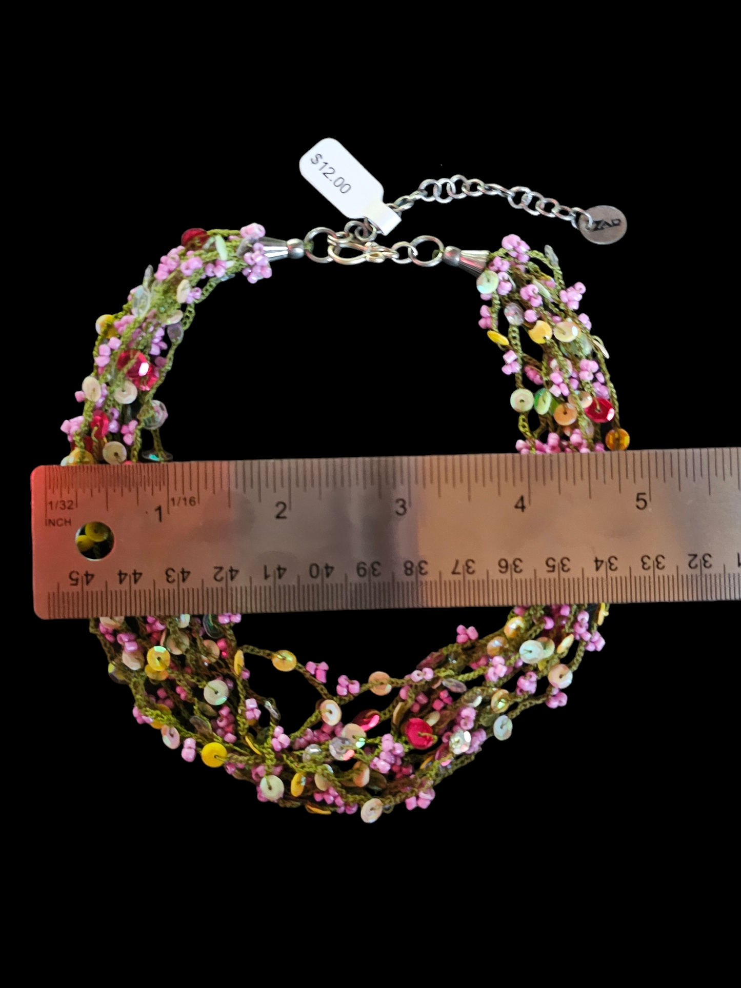 Crochet Bead Pink/Green/Yellow Necklace