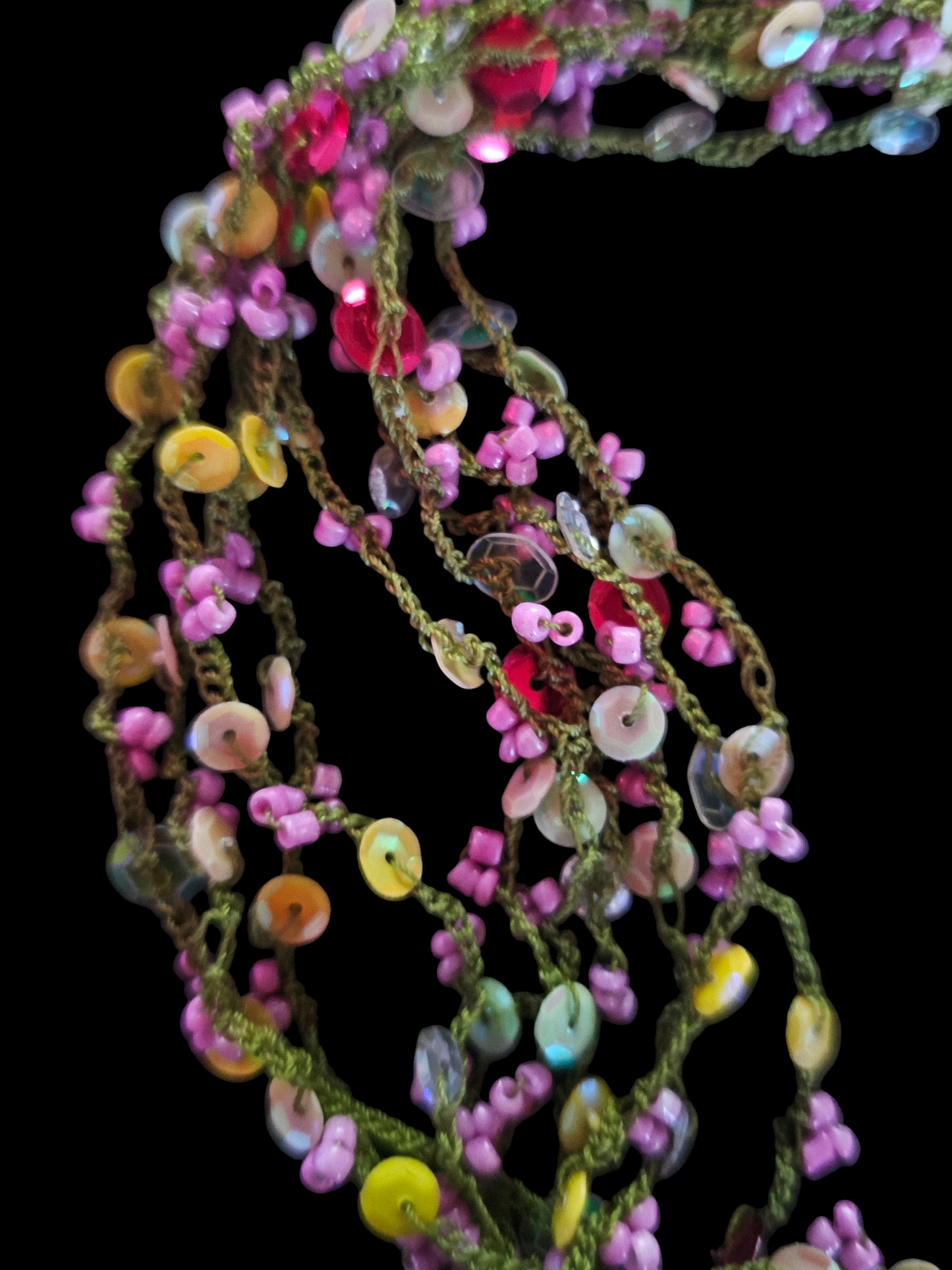 Crochet Bead Pink/Green/Yellow Necklace