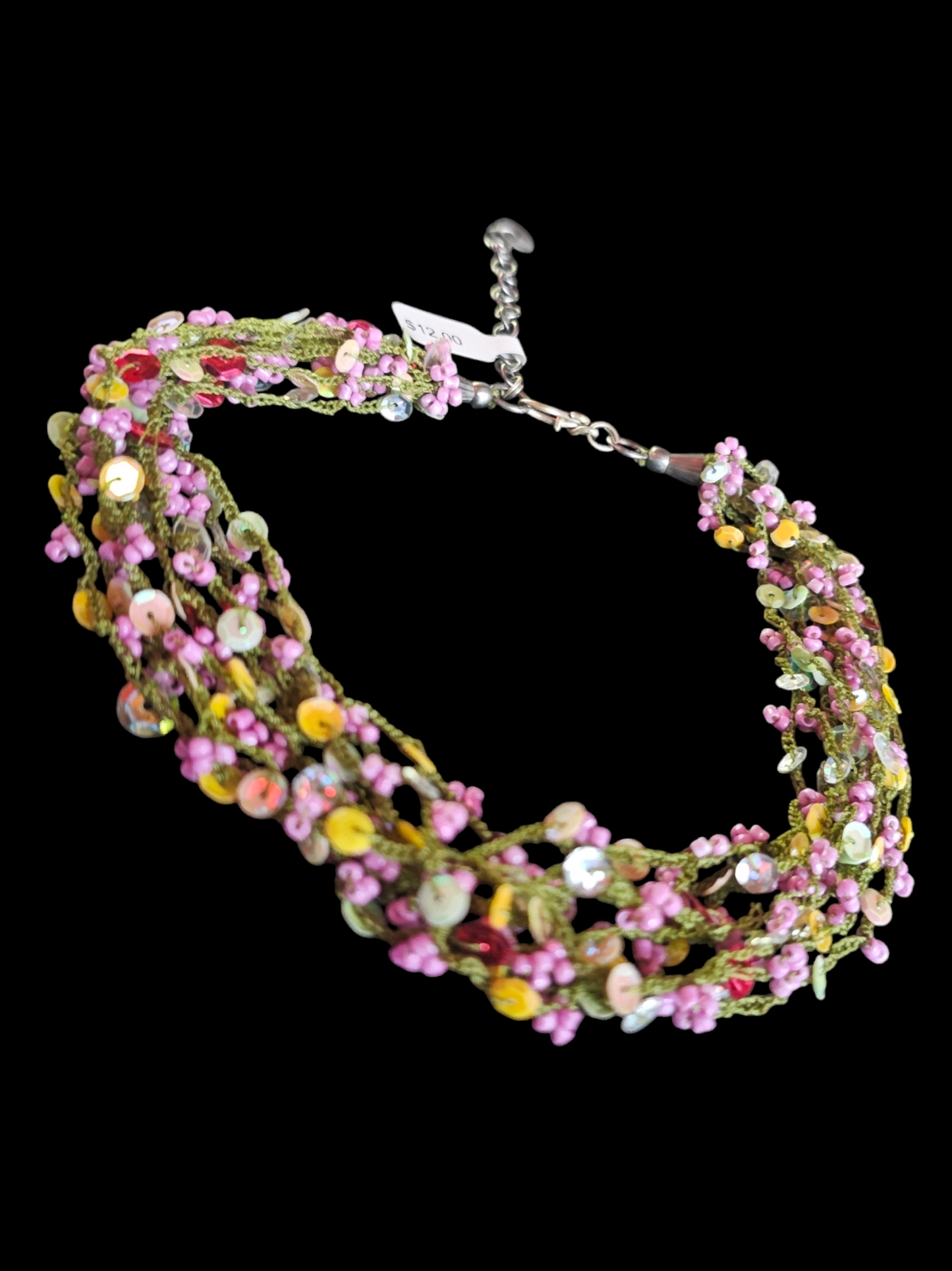 Crochet Bead Pink/Green/Yellow Necklace