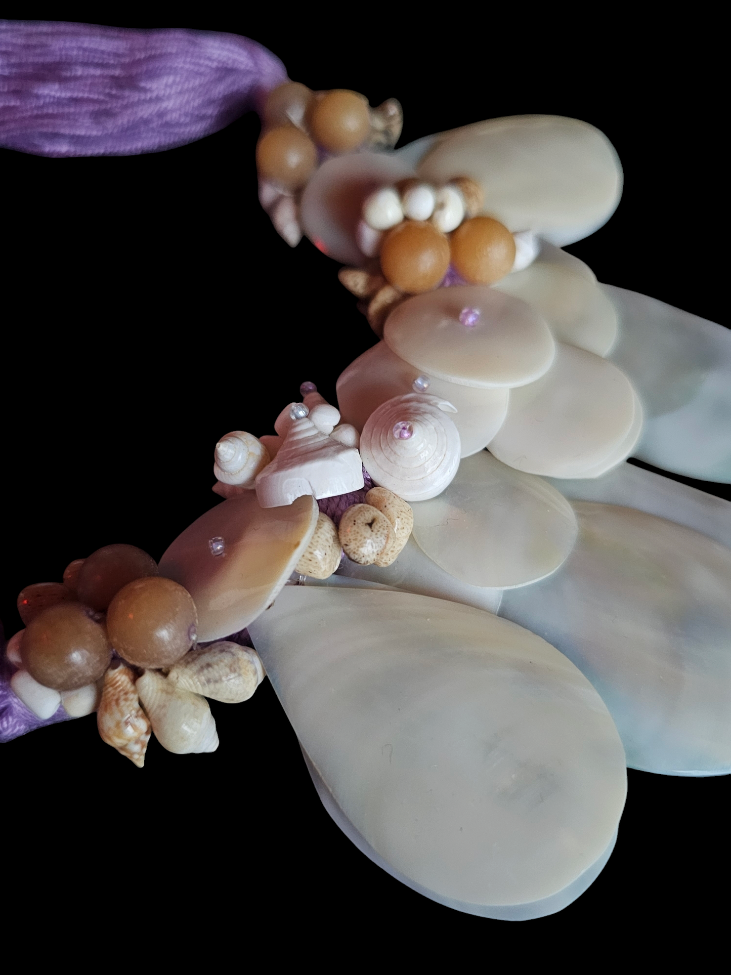 Shell/Lavender Collar Necklace/Earring Set