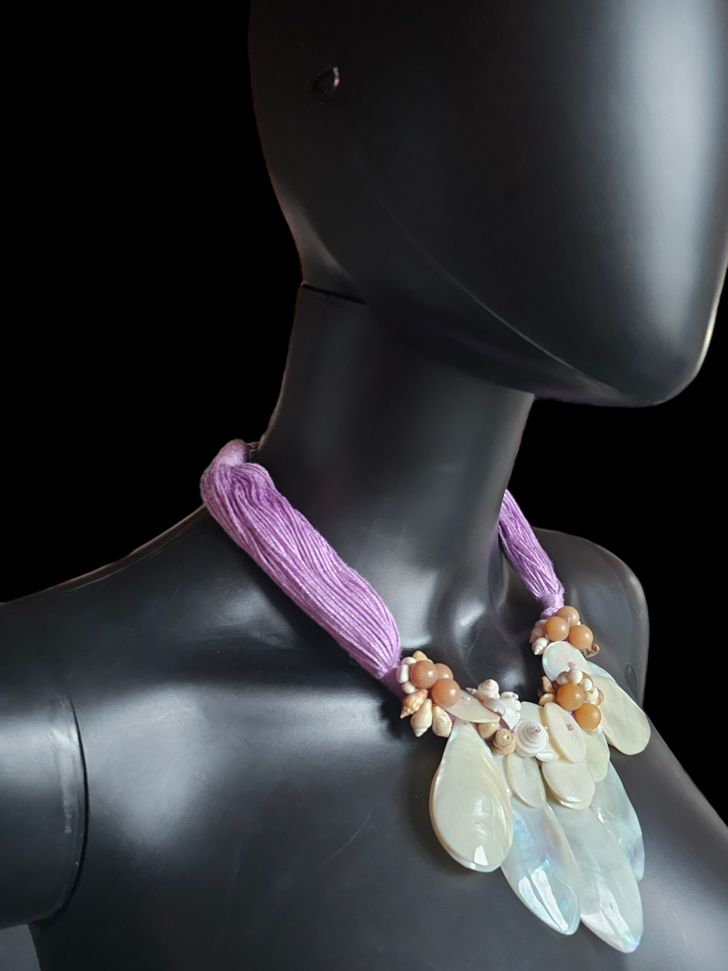Shell/Lavender Collar Necklace/Earring Set