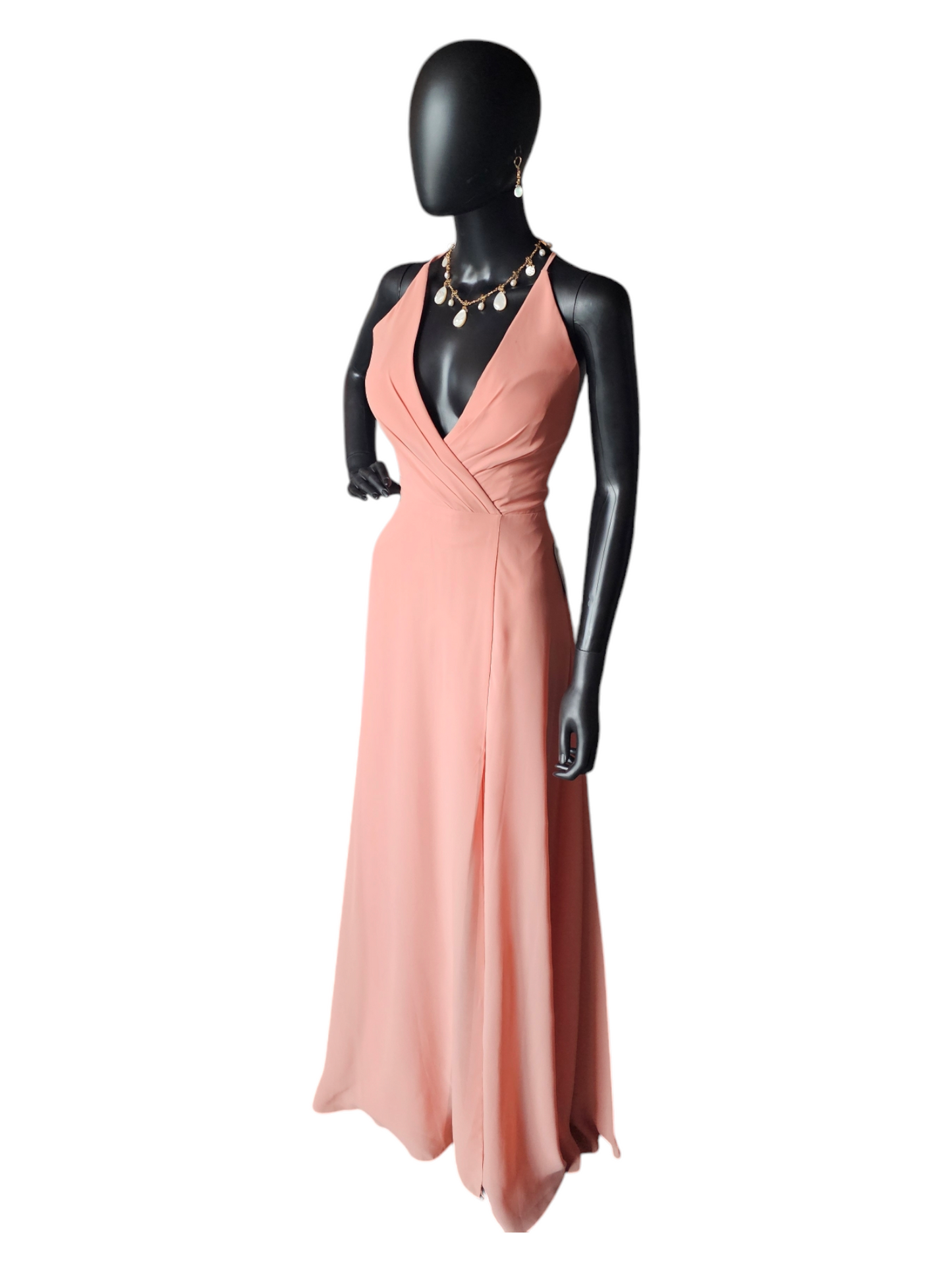 Jenny Yoo V-Neck Halter Back Sunset Chiffon Formal Gown