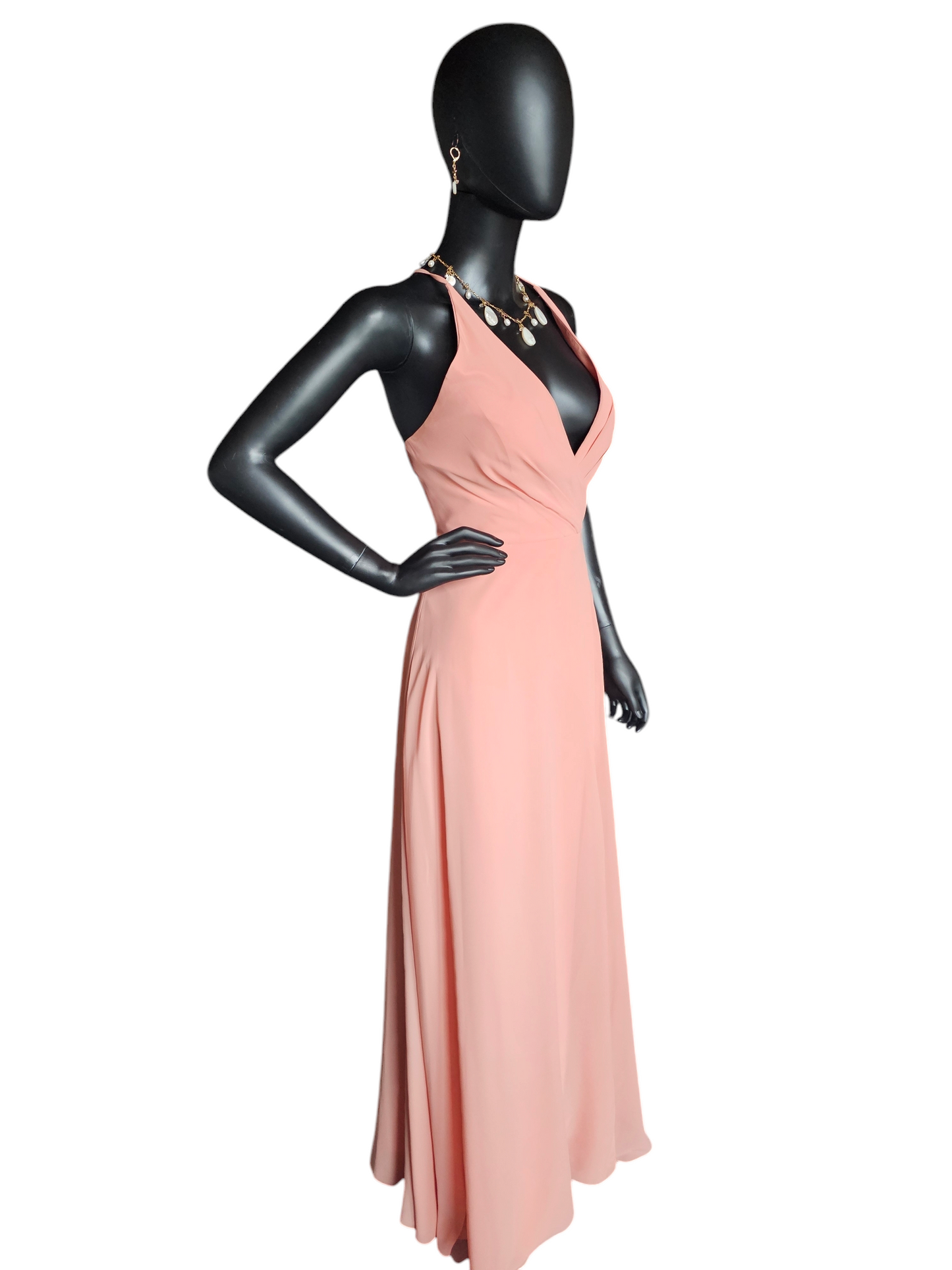 Jenny Yoo V-Neck Halter Back Sunset Chiffon Formal Gown
