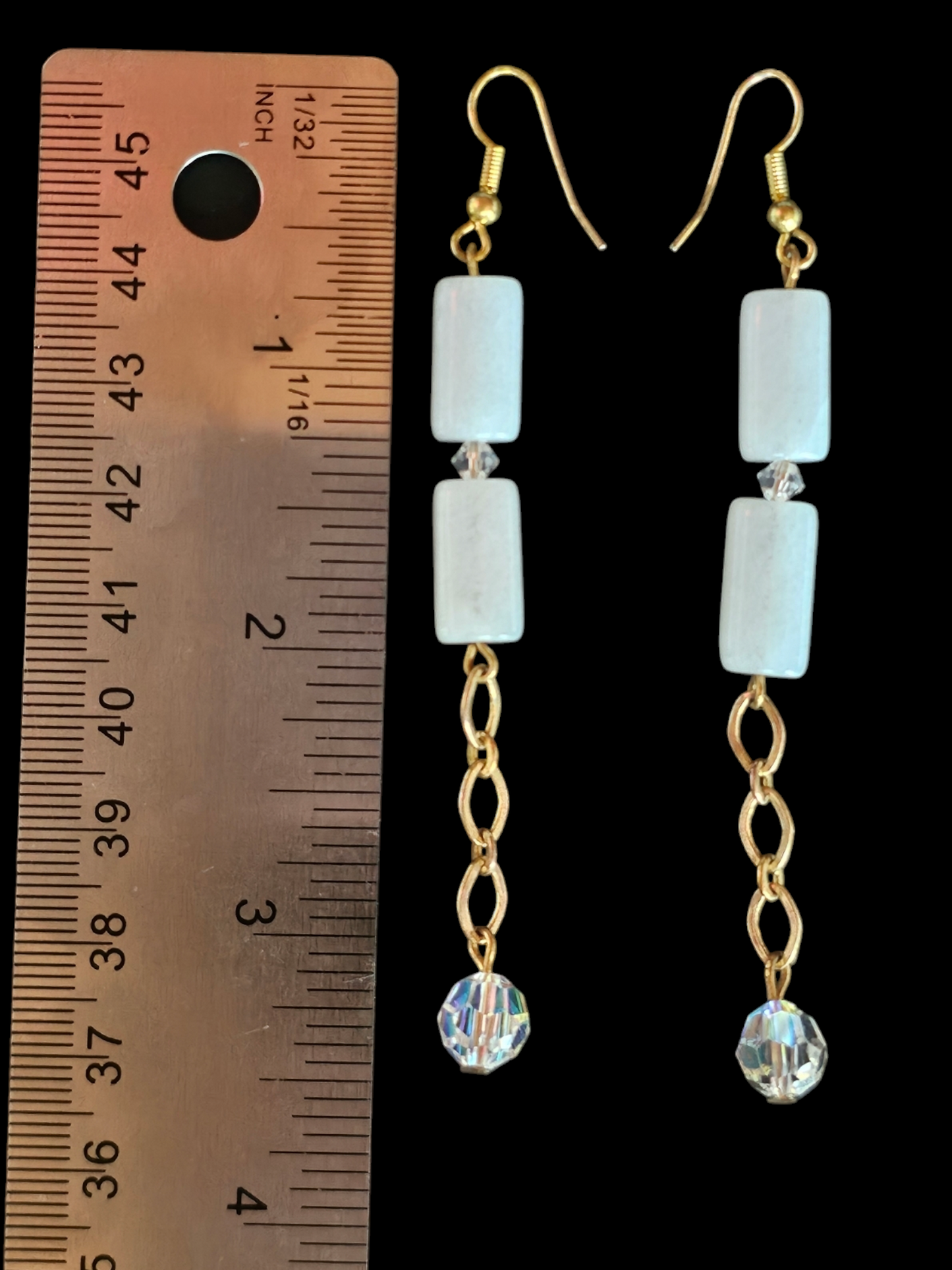 White Quartz Long Dangle Hook Earring