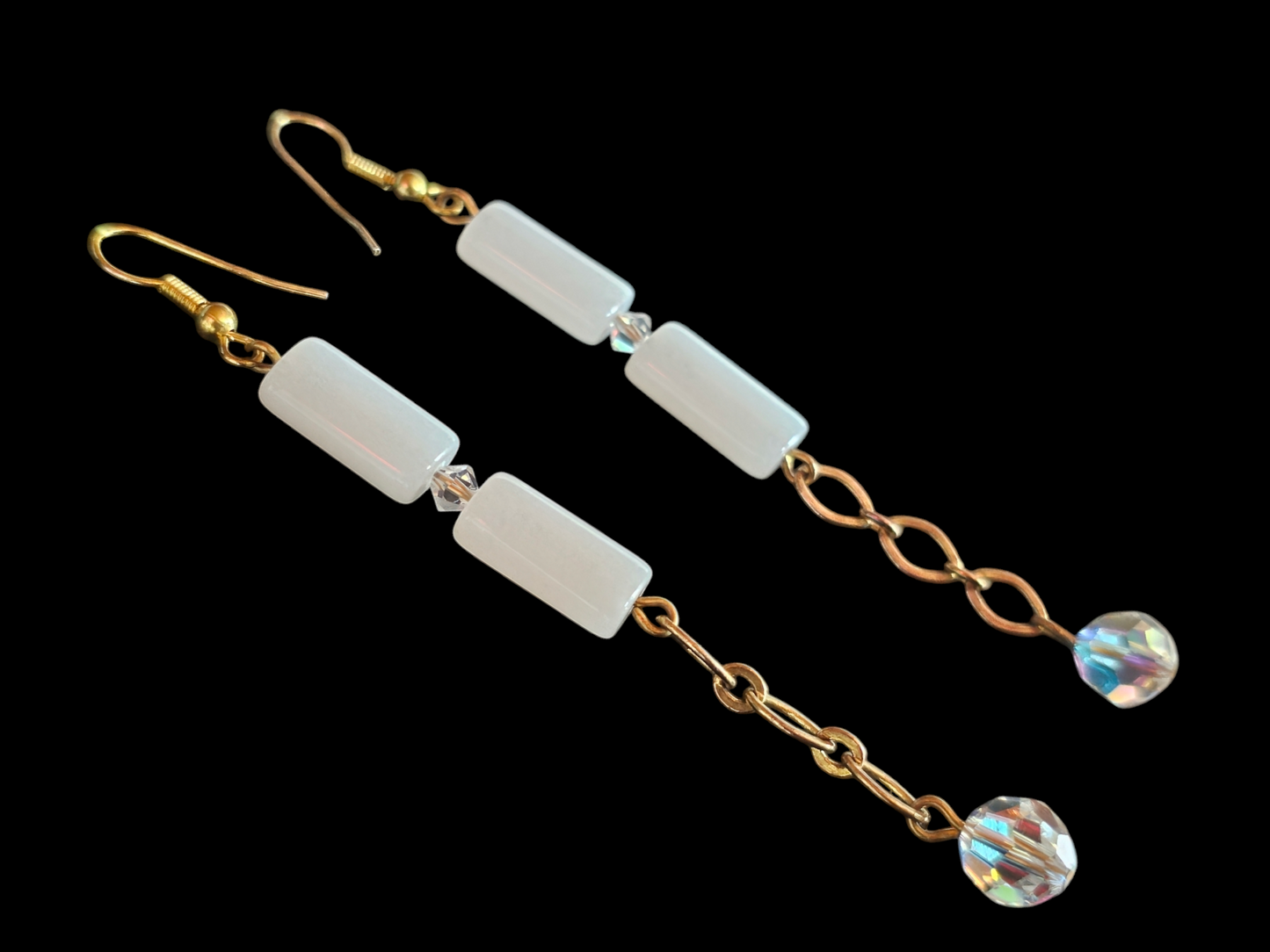 White Quartz Long Dangle Hook Earring