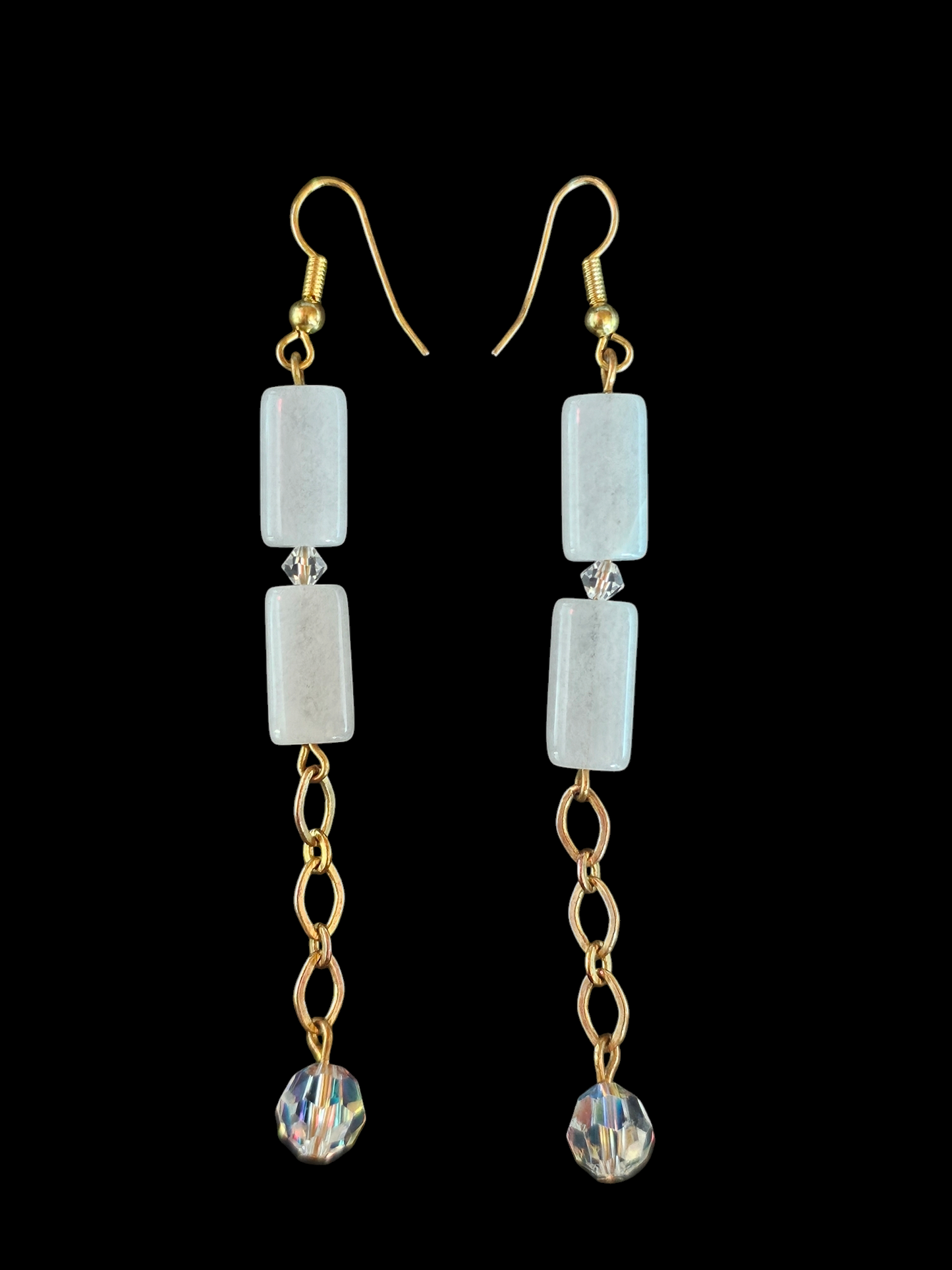 White Quartz Long Dangle Hook Earring