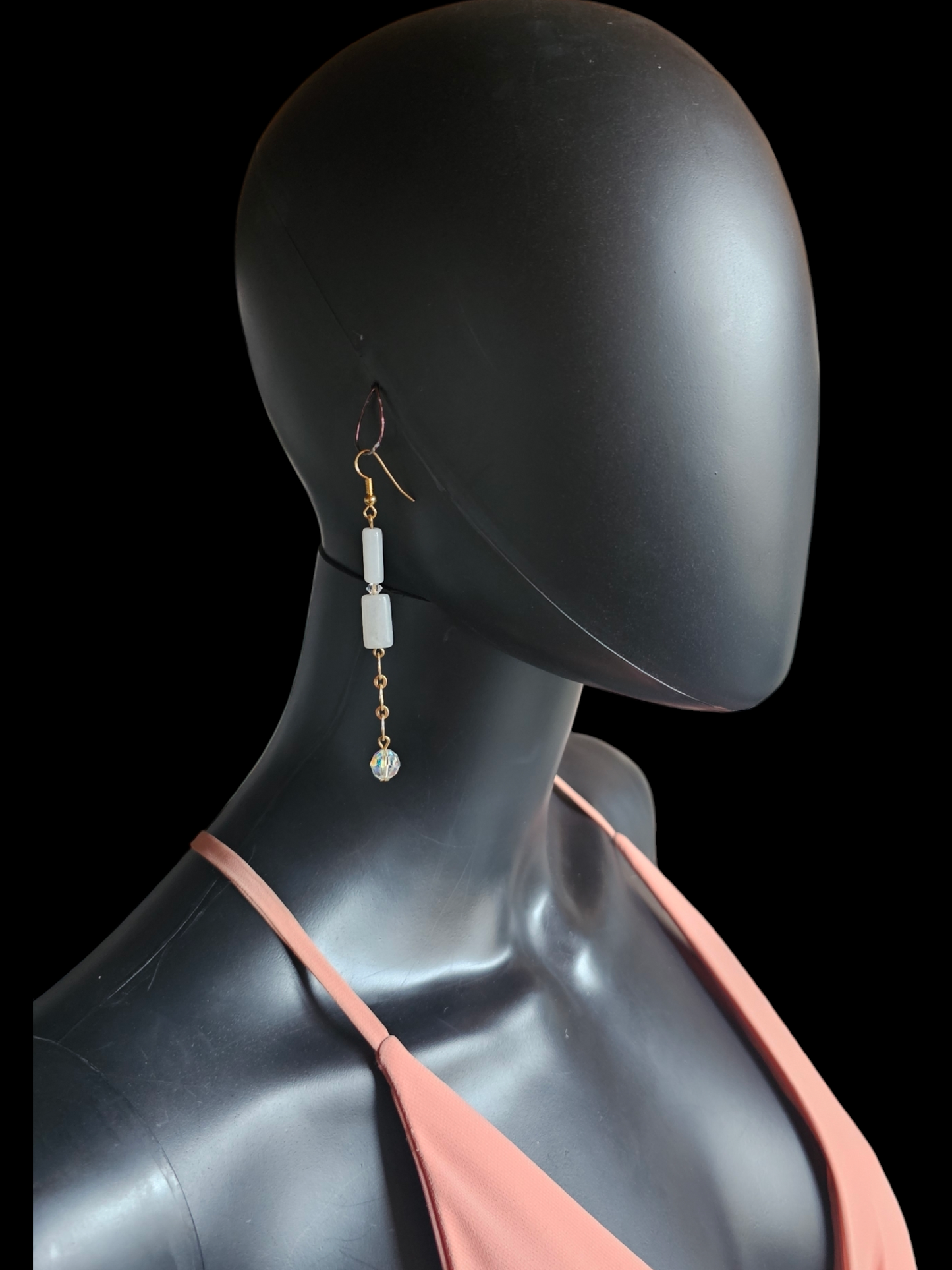 White Quartz Long Dangle Hook Earring