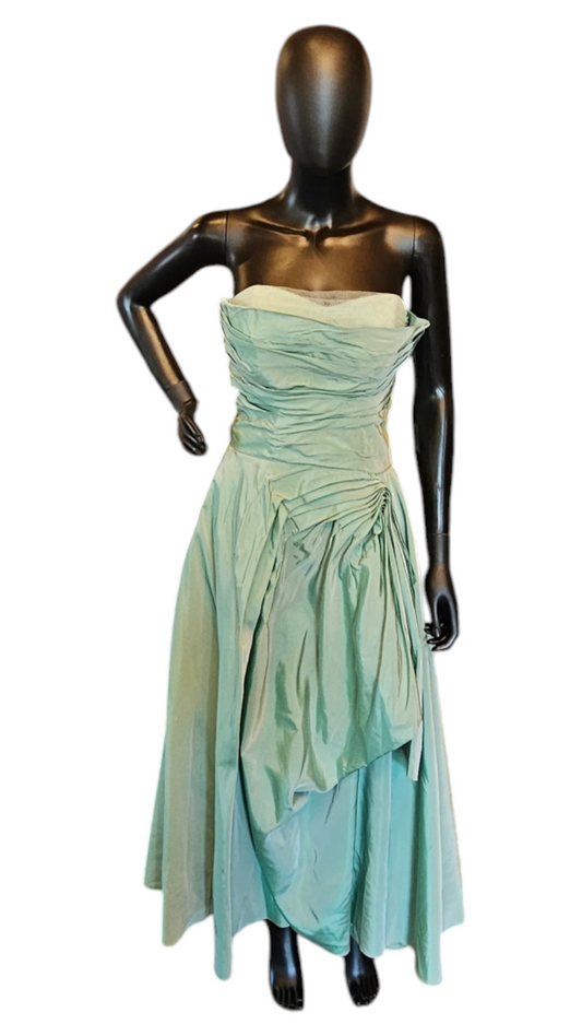 Vintage 50s Teal Taffeta Party Dress / Evening Gown