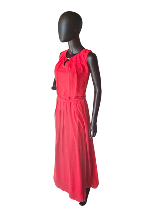 Red Coral Stretch Netting Blouson Maxi Dress - Lane Bryant