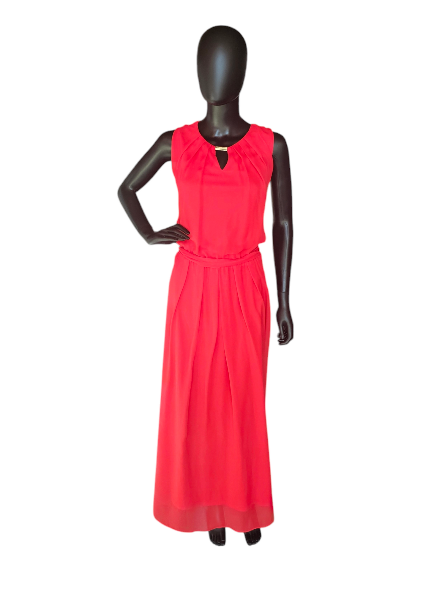 Red Coral Stretch Netting Blouson Maxi Dress - Lane Bryant