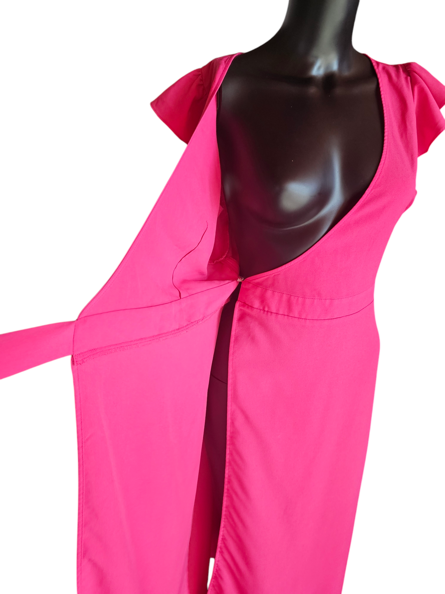 Hot Pink Flutter Sleeve Wrap Mid-Calf Dress - Who What Wear