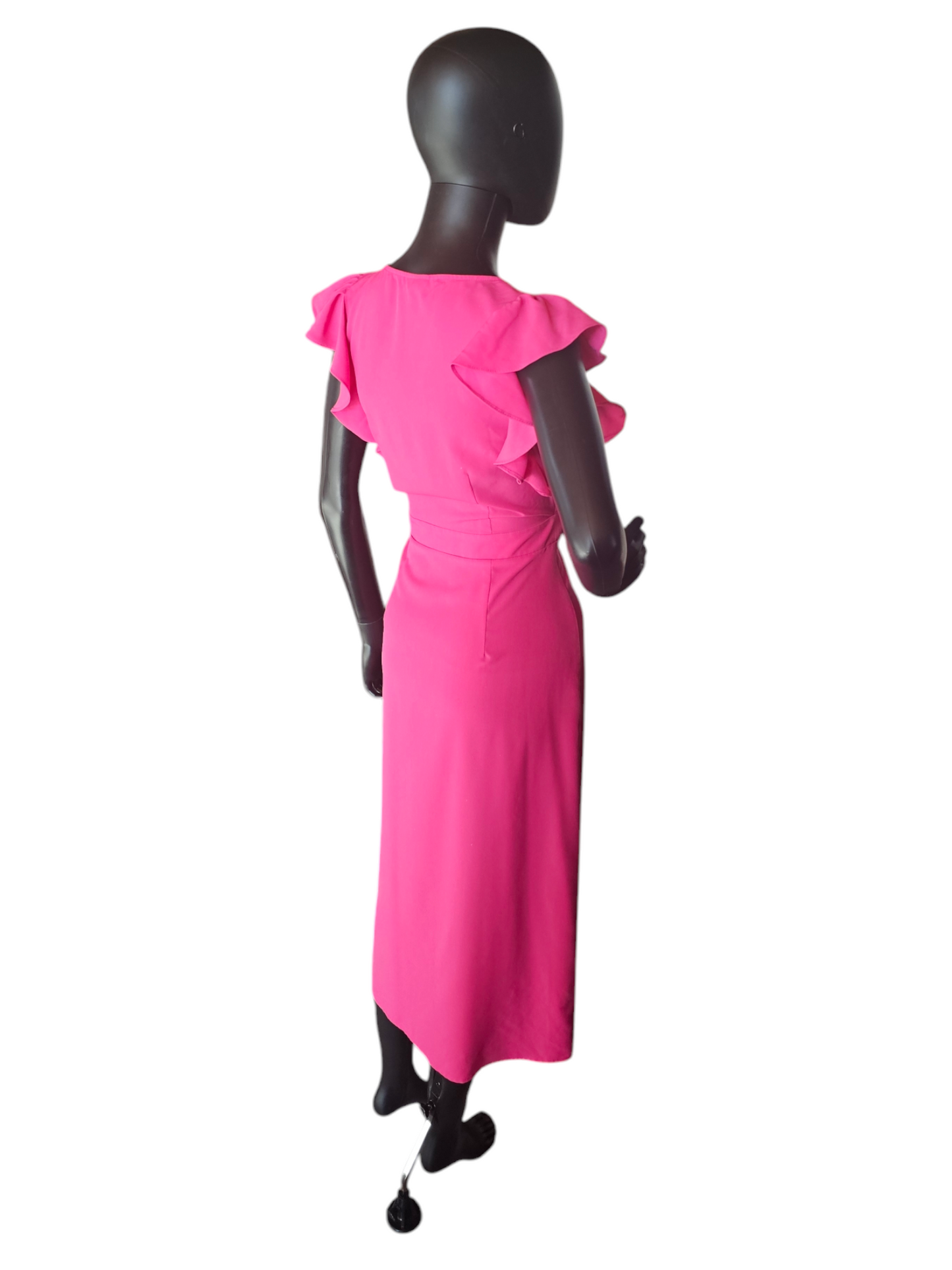 Hot Pink Flutter Sleeve Wrap Mid-Calf Dress - Who What Wear