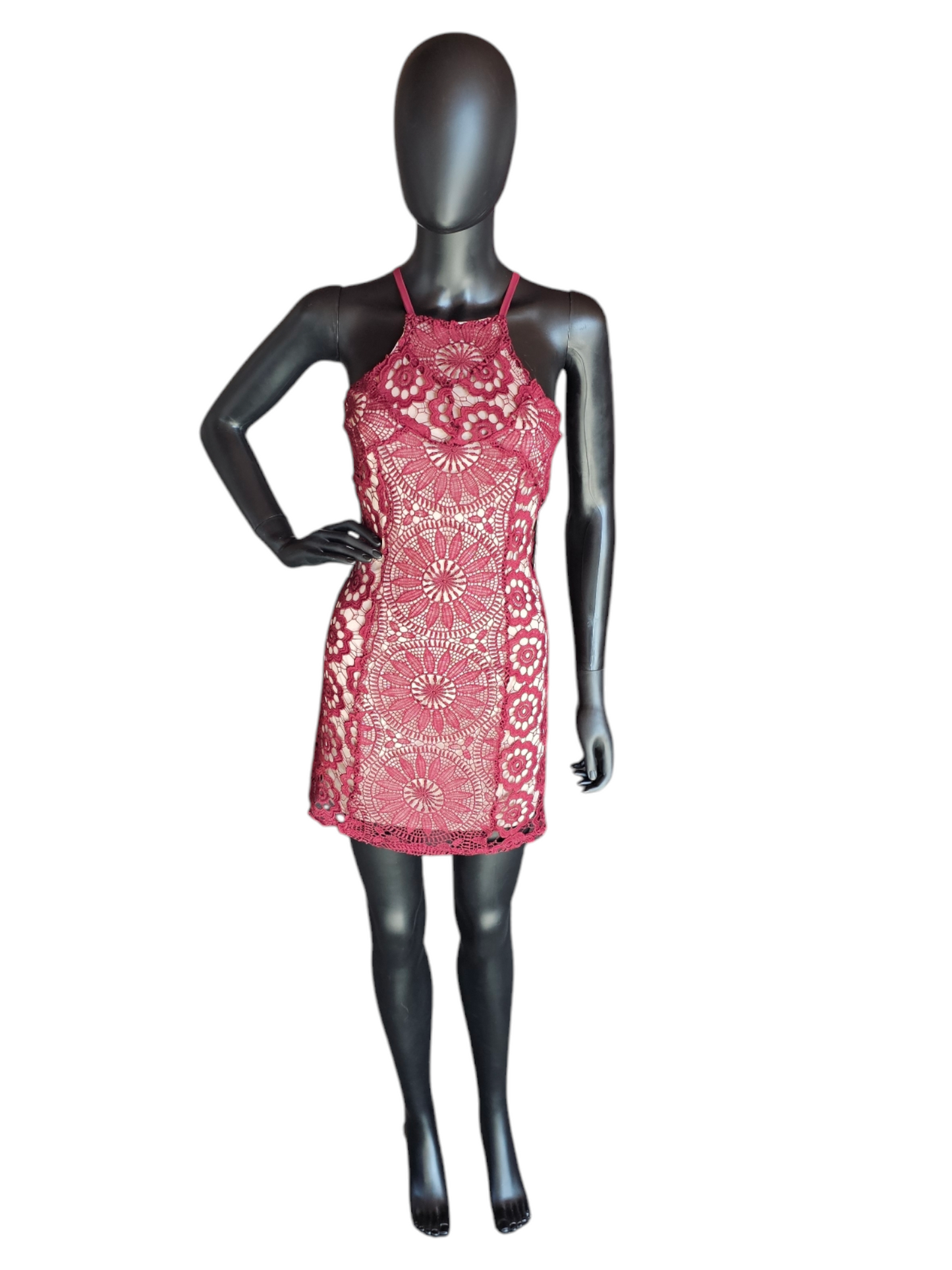 Red Lace Halter Short Party Dress - Francesca's