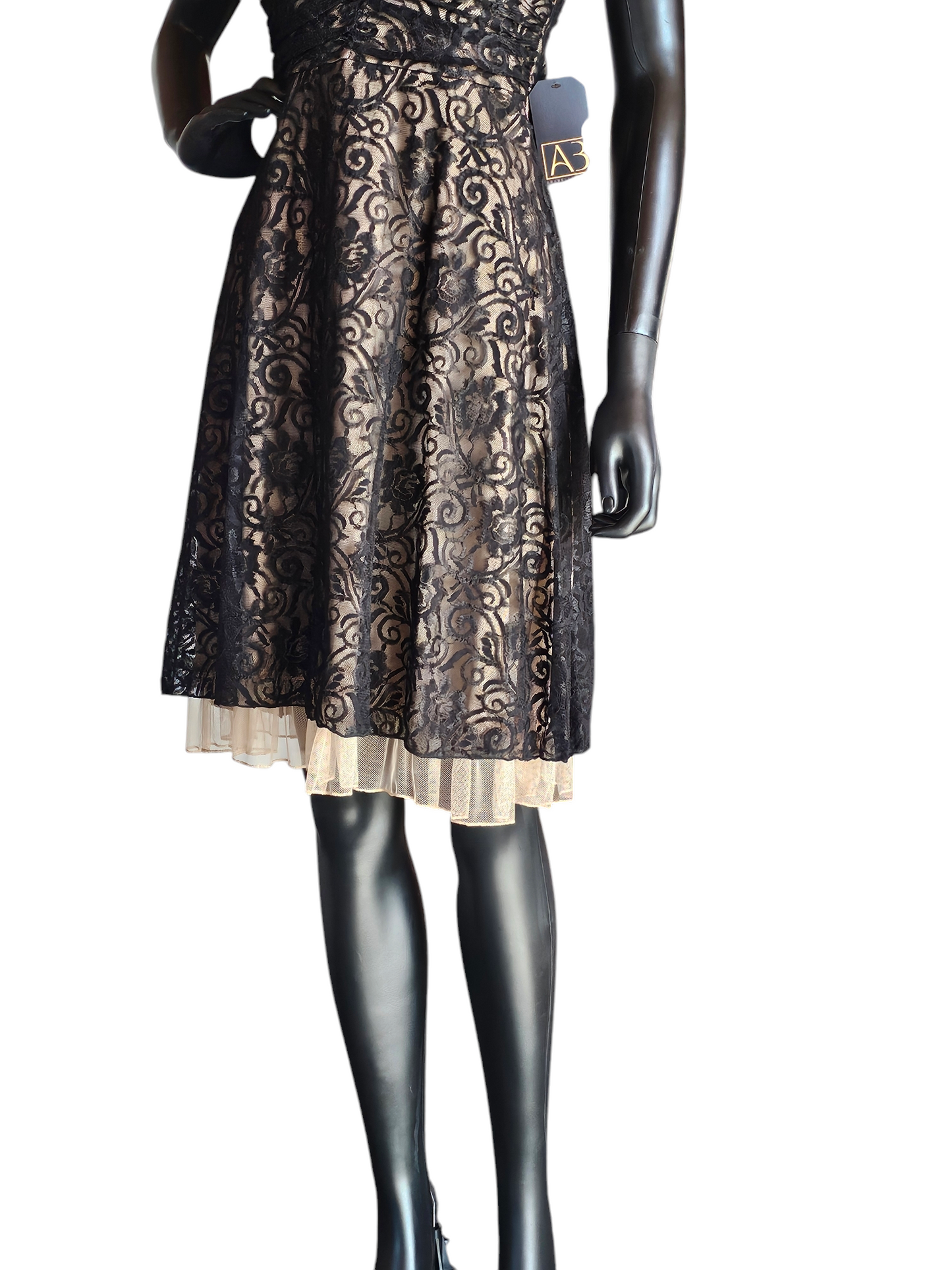 Black/Nude Lace Halter Mid Length Party Dress