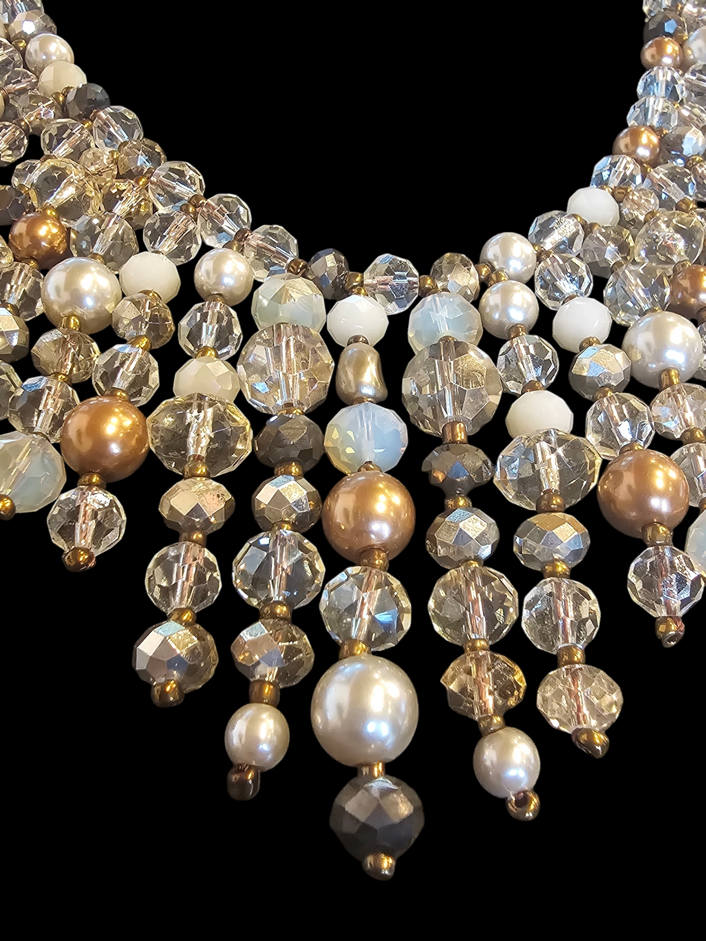 Bronze/Multi Color Bead Fringe Collar Statement Necklace - NWT - Chicos