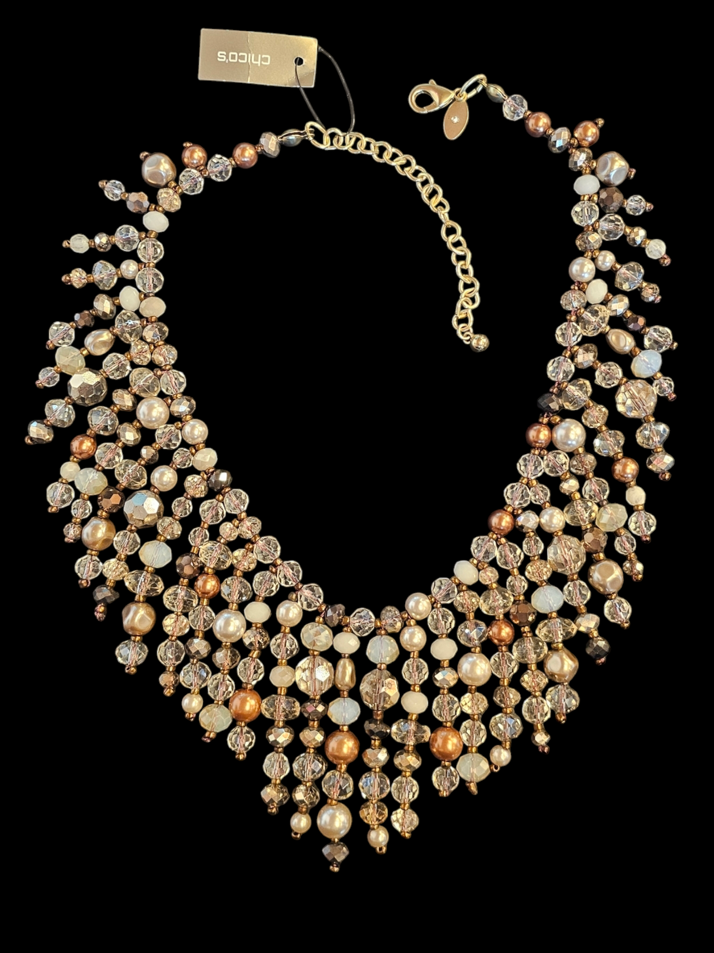 Bronze/Multi Color Bead Fringe Collar Statement Necklace - NWT - Chicos