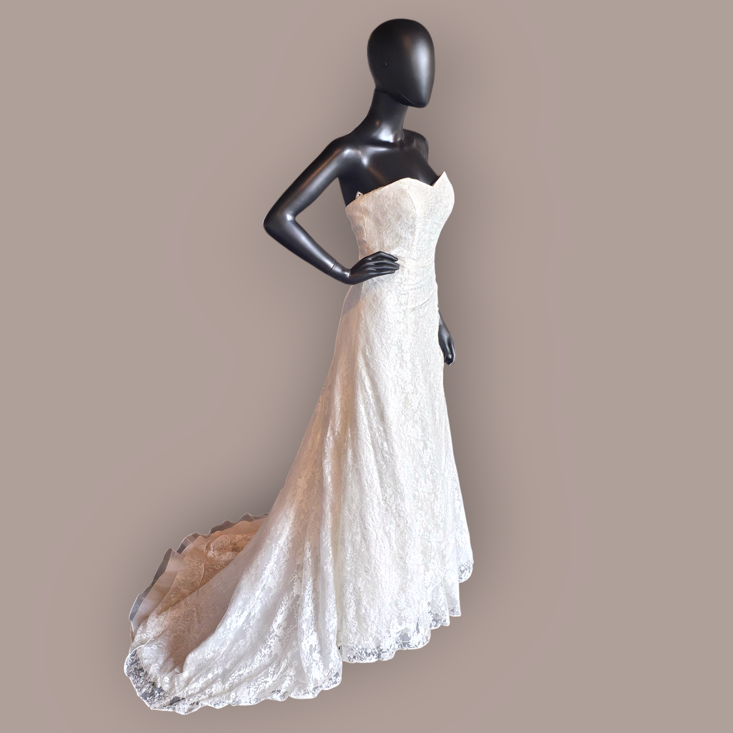 Strapless Lace Side Sweep Wedding Gown - Davids - NWT