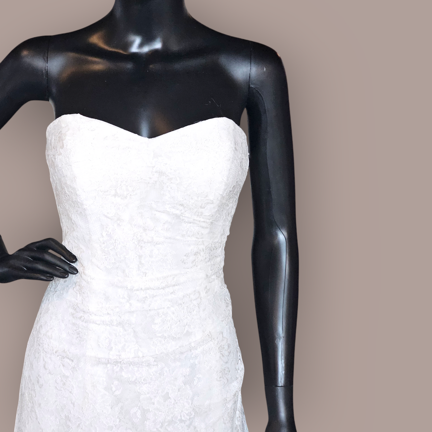 Strapless Lace Side Sweep Wedding Gown - Davids - NWT