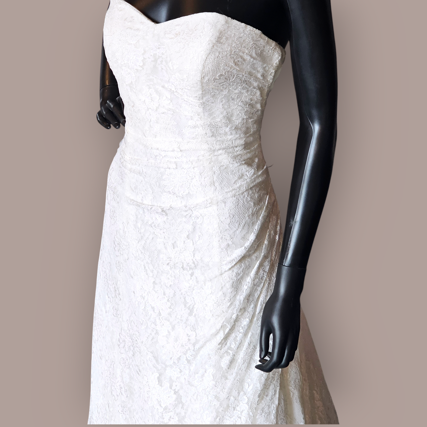 Strapless Lace Side Sweep Wedding Gown - Davids - NWT