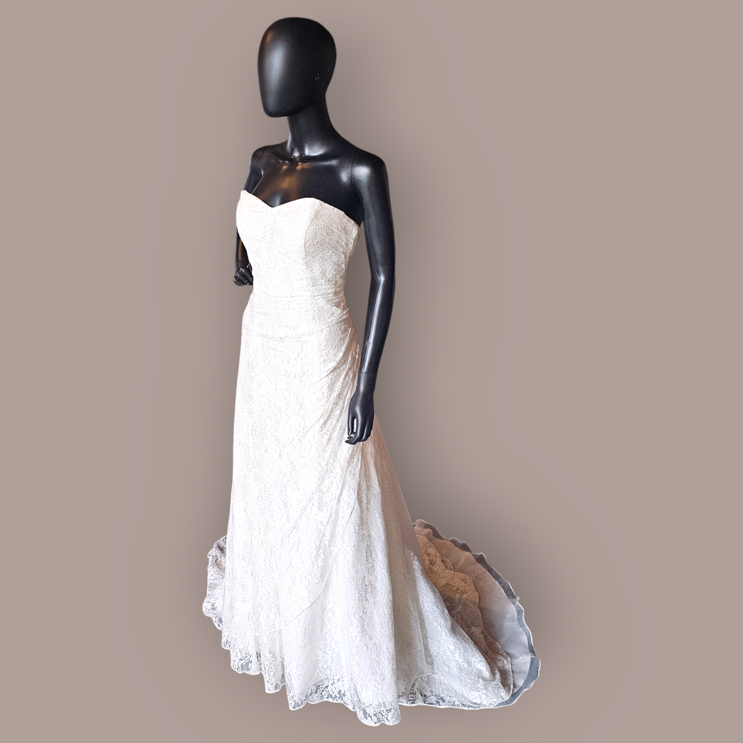 Strapless Lace Side Sweep Wedding Gown - Davids - NWT