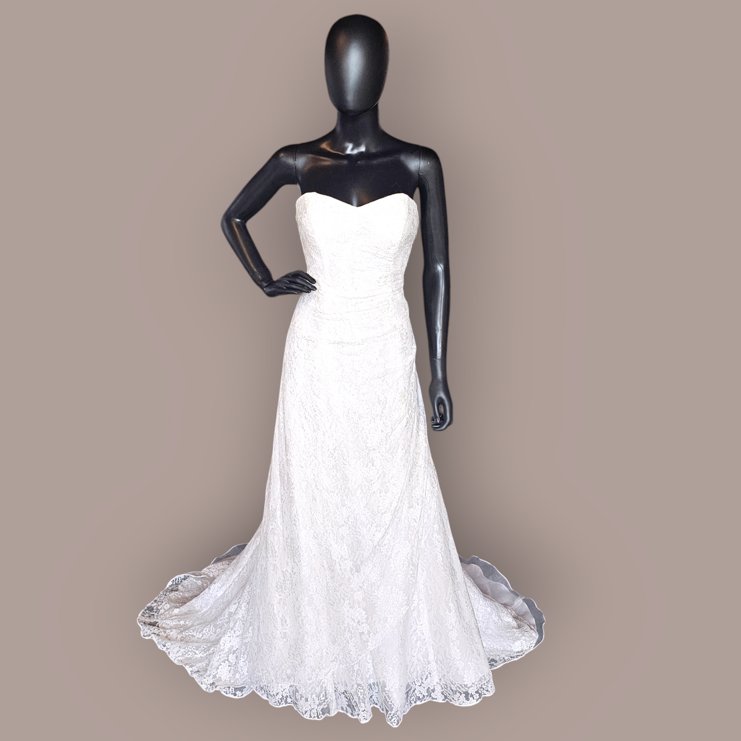 Strapless Lace Side Sweep Wedding Gown - Davids - NWT