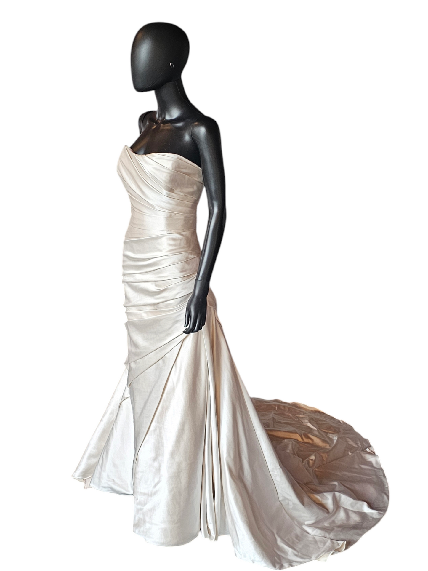 Champagne Satin Side Ruched Wedding Gown - La Sposa