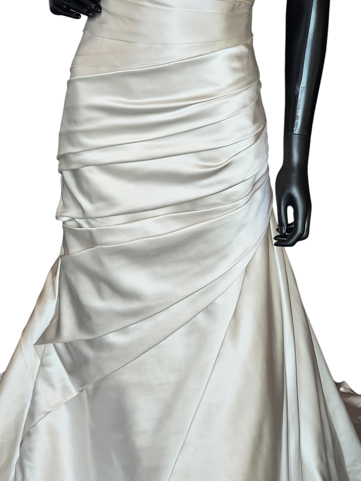Champagne Satin Side Ruched Wedding Gown - La Sposa
