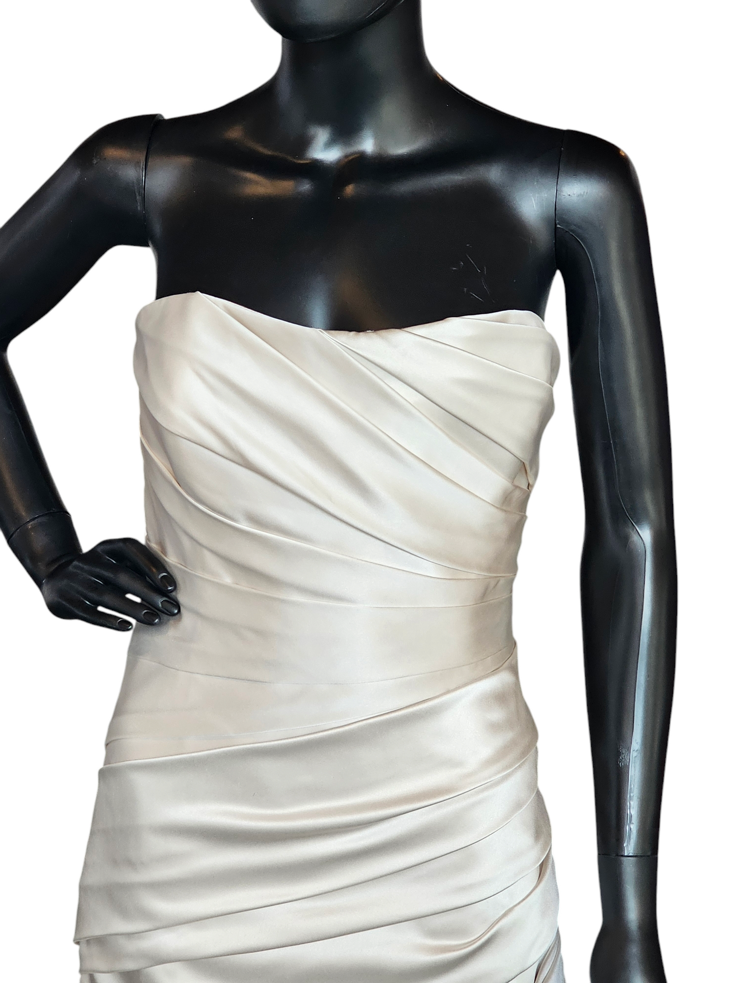 Champagne Satin Side Ruched Wedding Gown - La Sposa