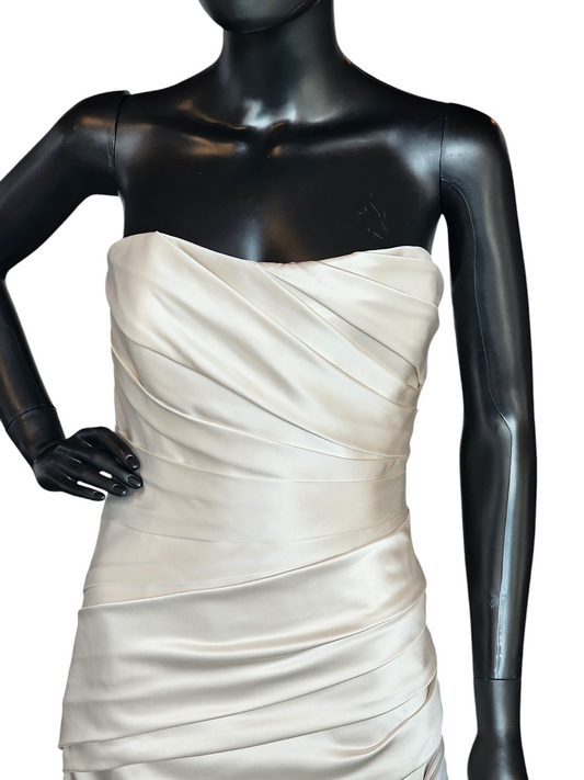Champagne Satin Side Ruched Wedding Gown - La Sposa