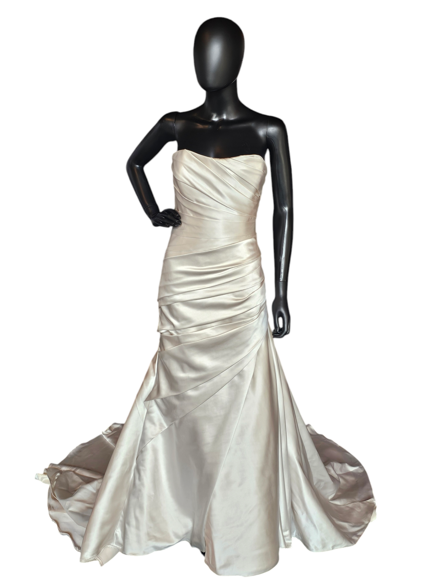 Champagne Satin Side Ruched Wedding Gown - La Sposa