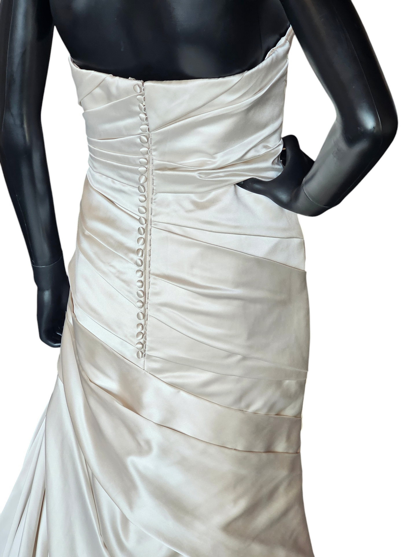 Champagne Satin Side Ruched Wedding Gown - La Sposa