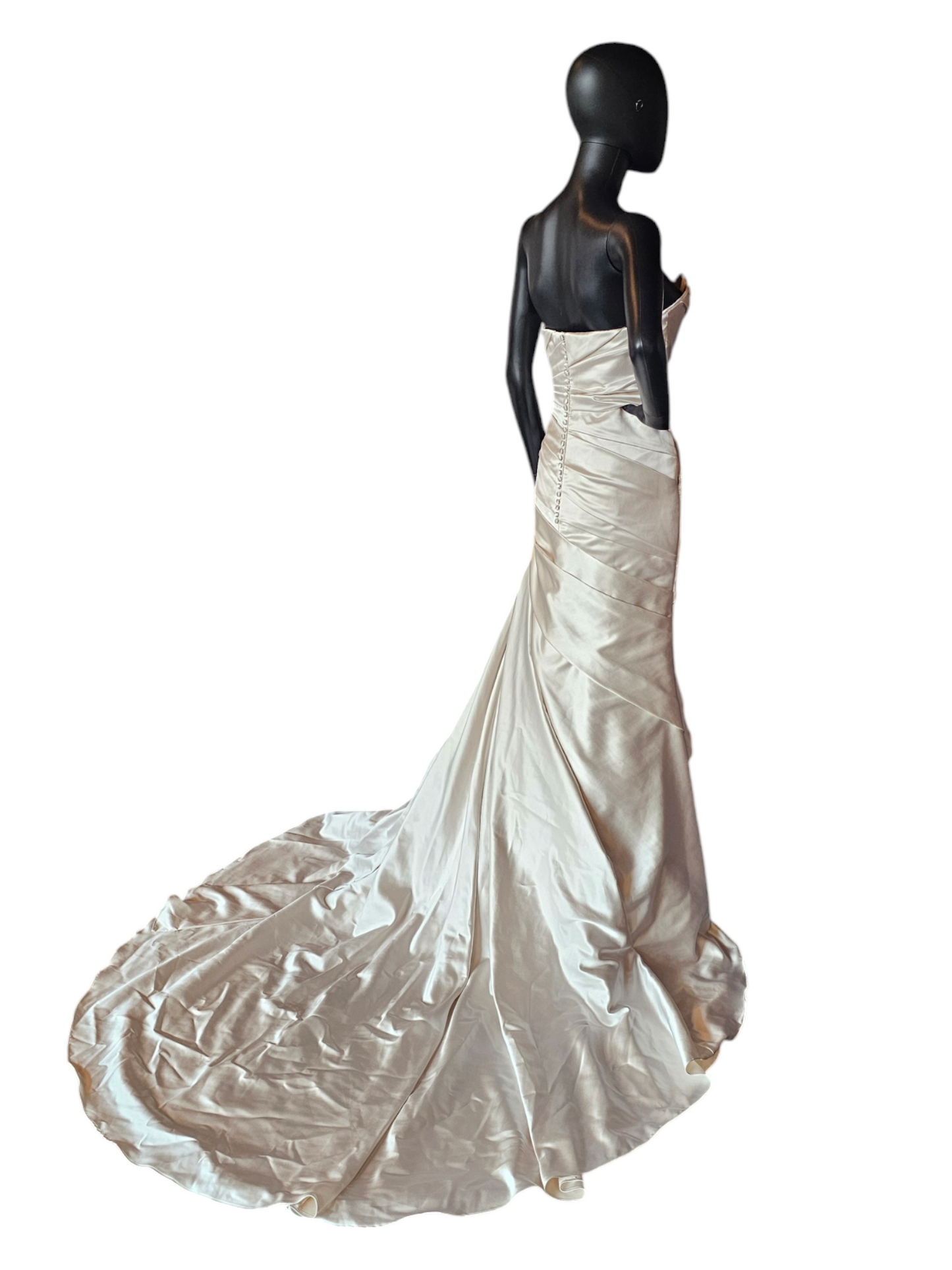 Champagne Satin Side Ruched Wedding Gown - La Sposa