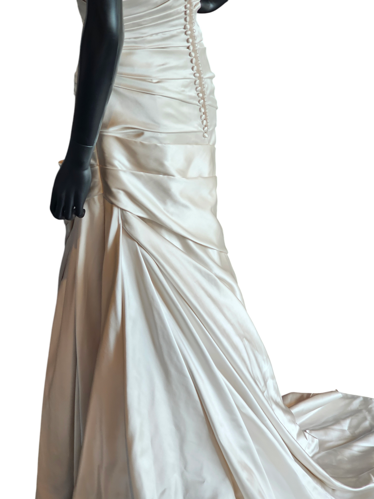 Champagne Satin Side Ruched Wedding Gown - La Sposa