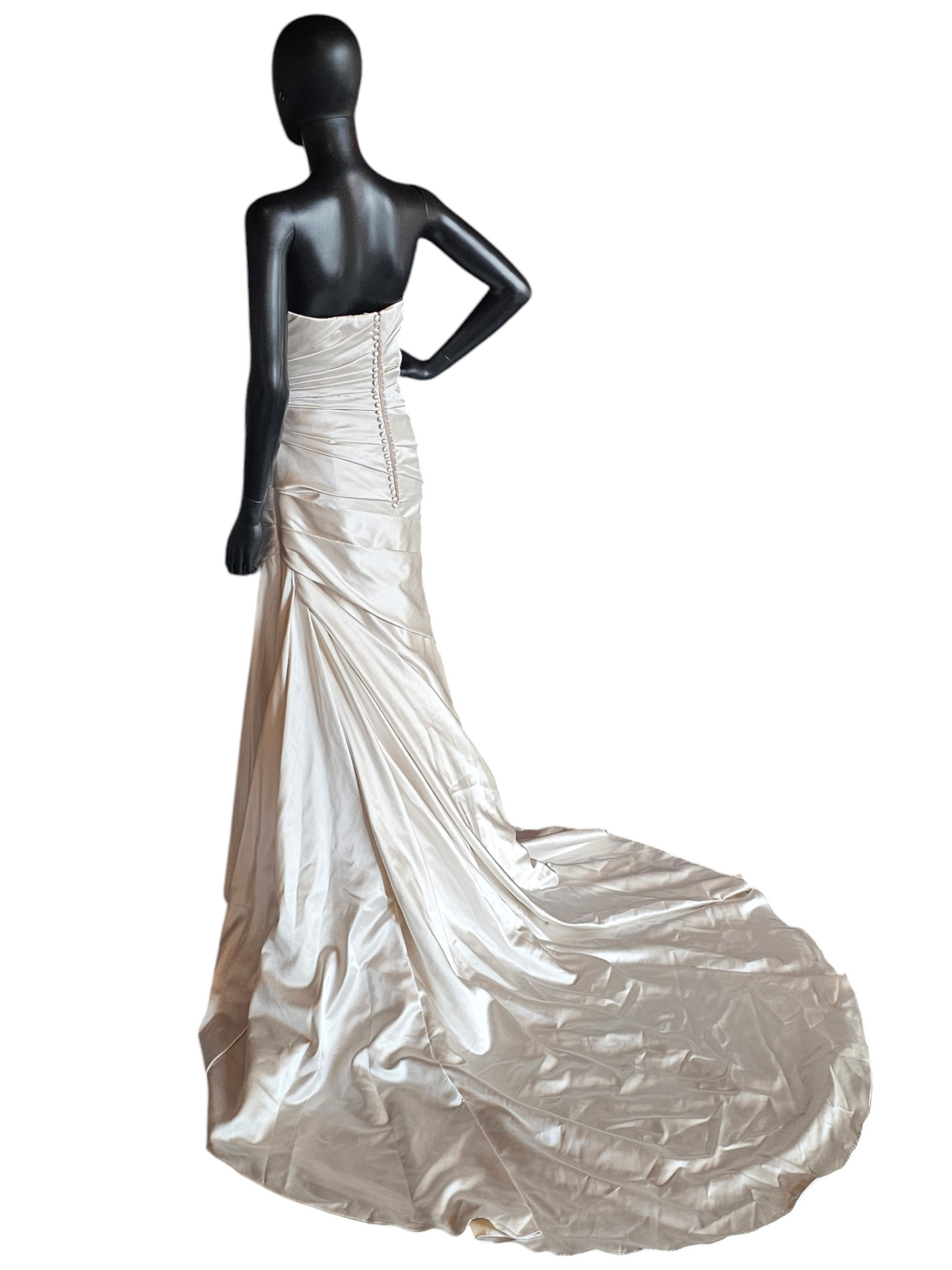 Champagne Satin Side Ruched Wedding Gown - La Sposa