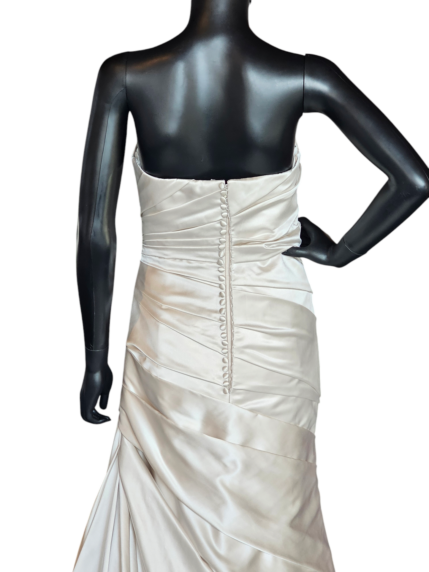 Champagne Satin Side Ruched Wedding Gown - La Sposa